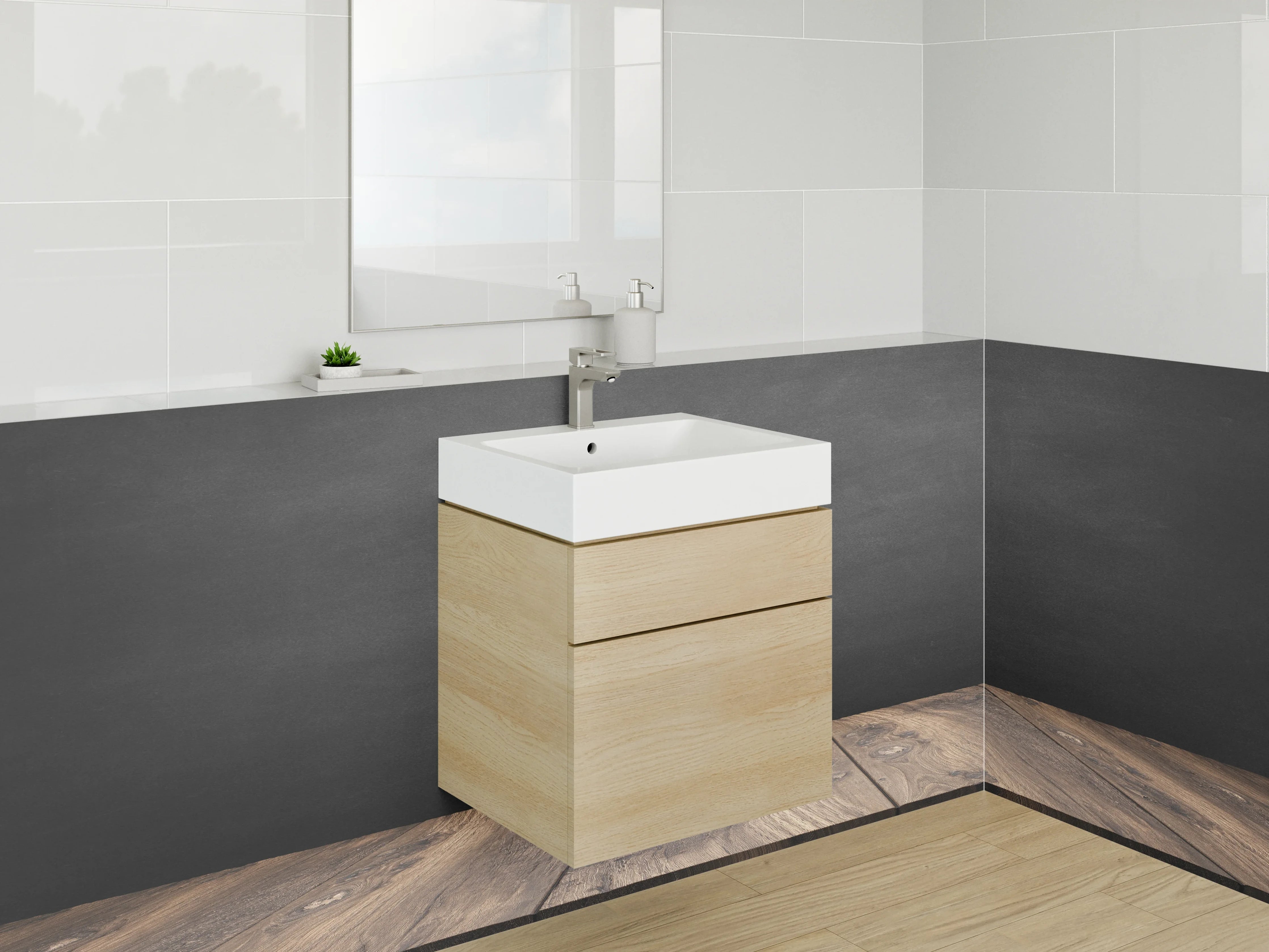 Waschbecken-Rückwand - Rustikale Holzplatte mit Kreidetafel