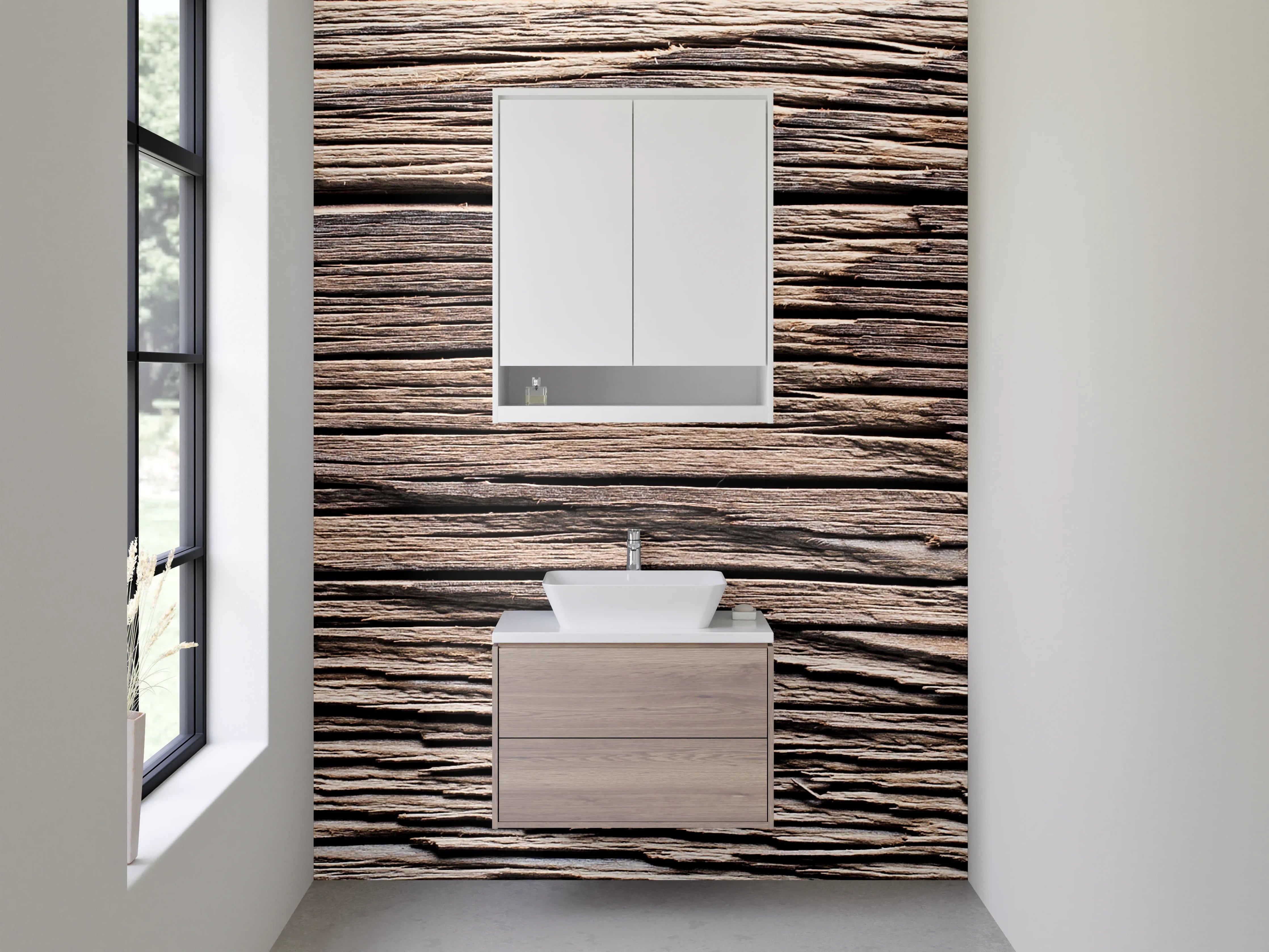 Waschbecken-Rückwand - Rustikale Holzstruktur für Bad & Küche
