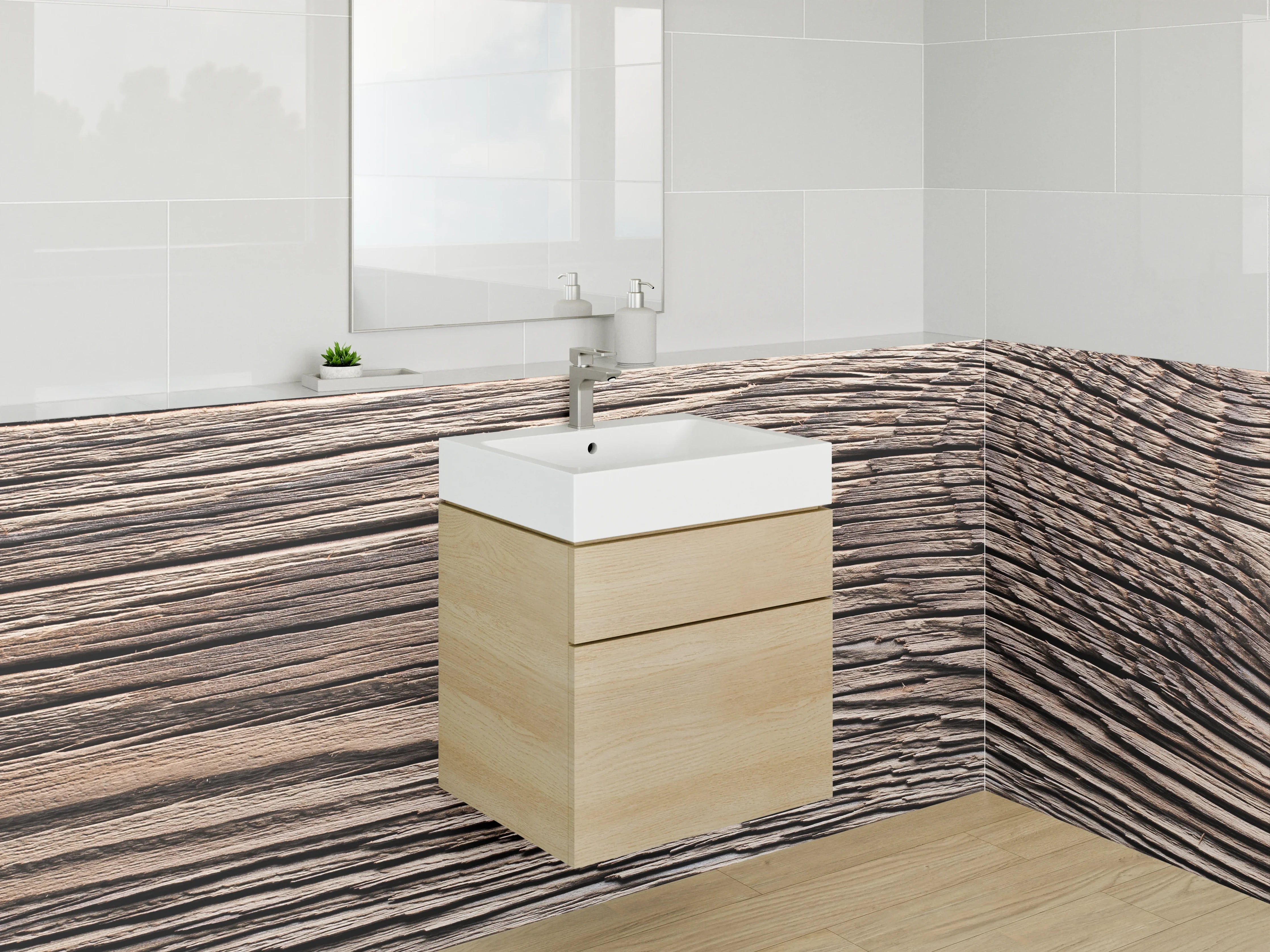 Waschbecken-Rückwand - Rustikale Holzstruktur für Bad & Küche