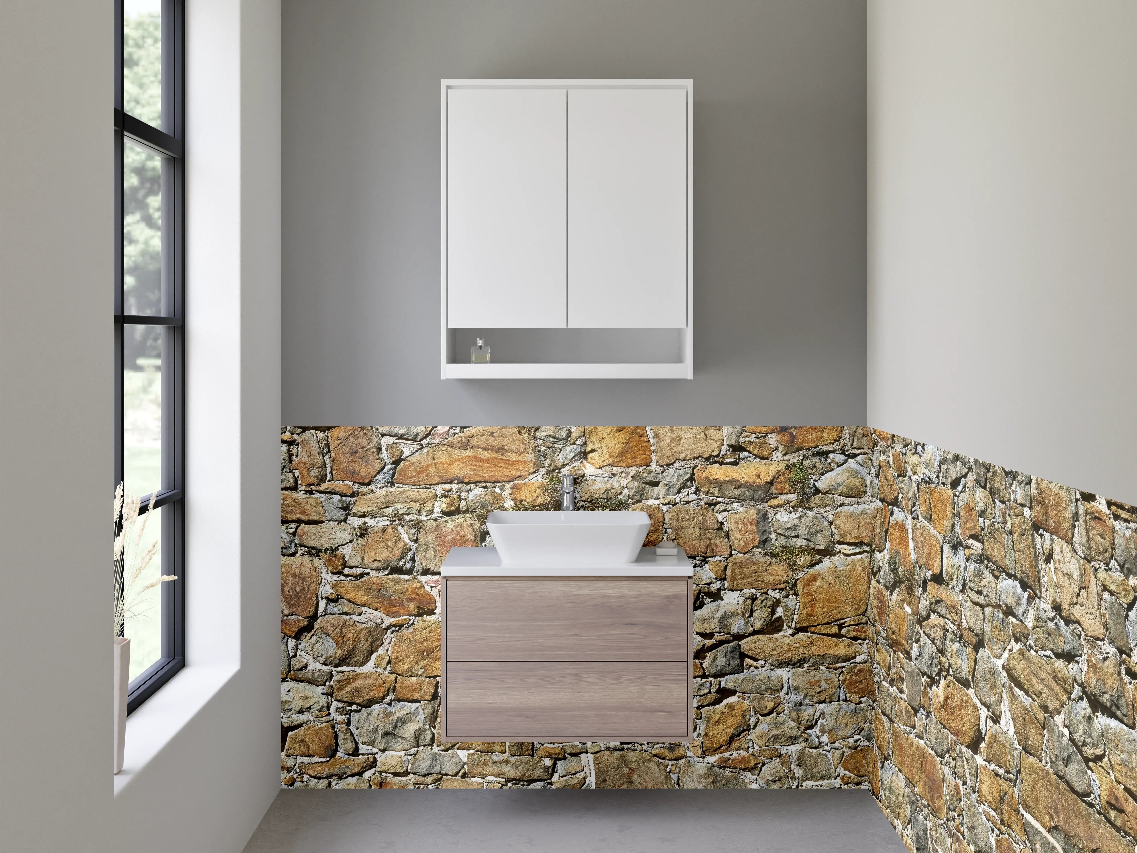 Waschbecken-Rückwand - Rustikale Natursteinmauer-Optik