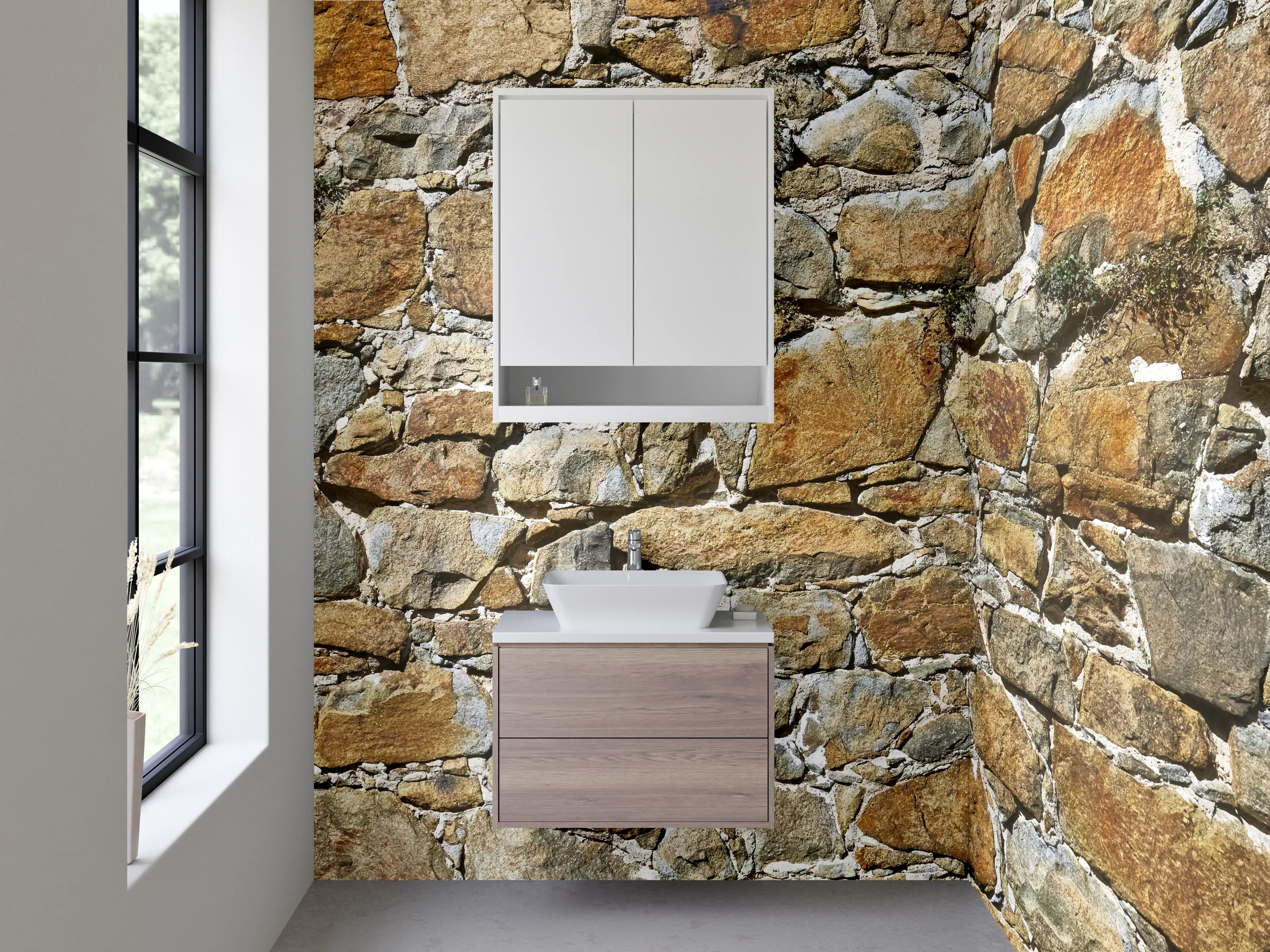 Waschbecken-Rückwand - Rustikale Natursteinmauer-Optik