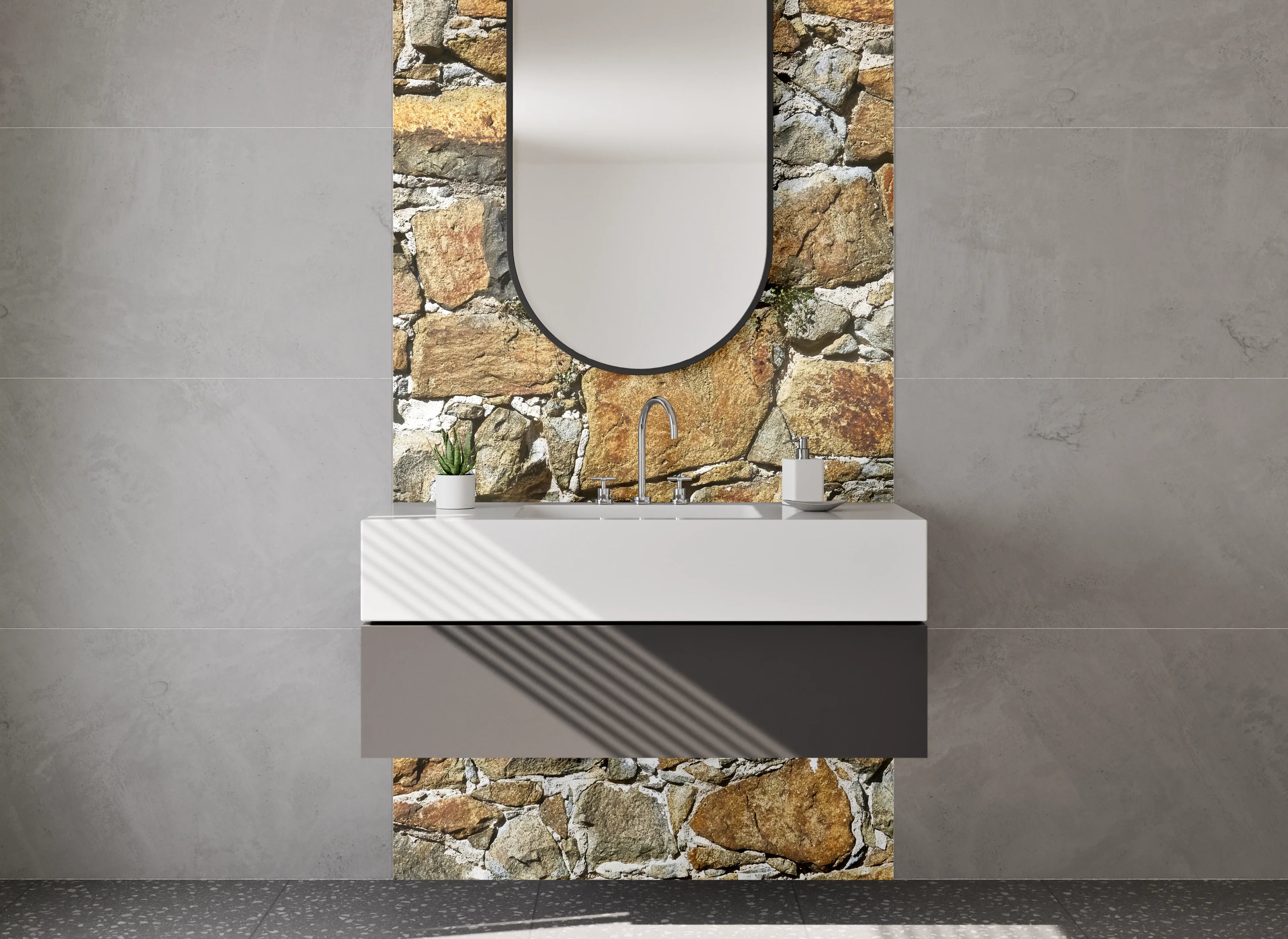 Waschbecken-Rückwand - Rustikale Natursteinmauer-Optik