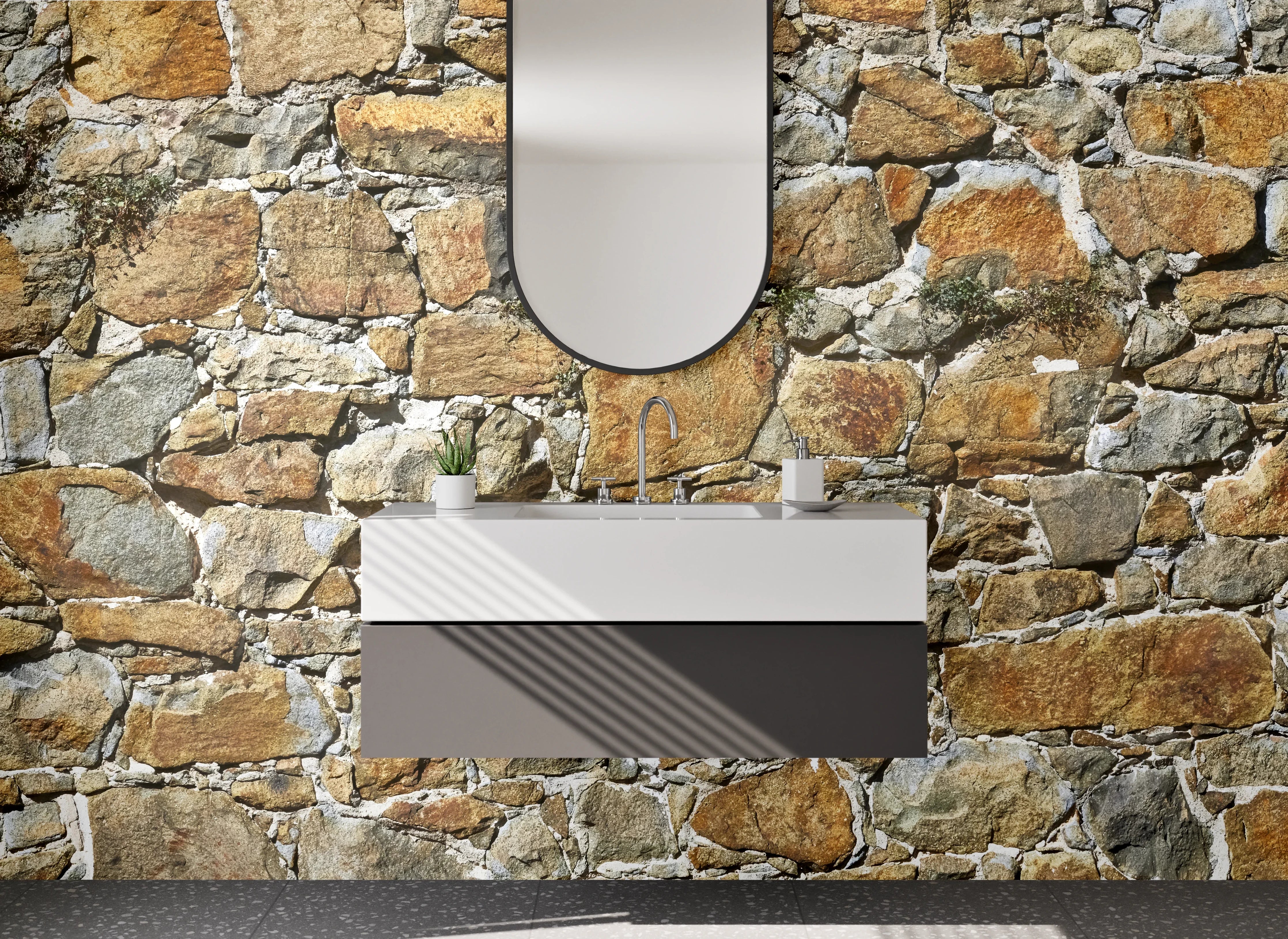 Waschbecken-Rückwand - Rustikale Natursteinmauer-Optik