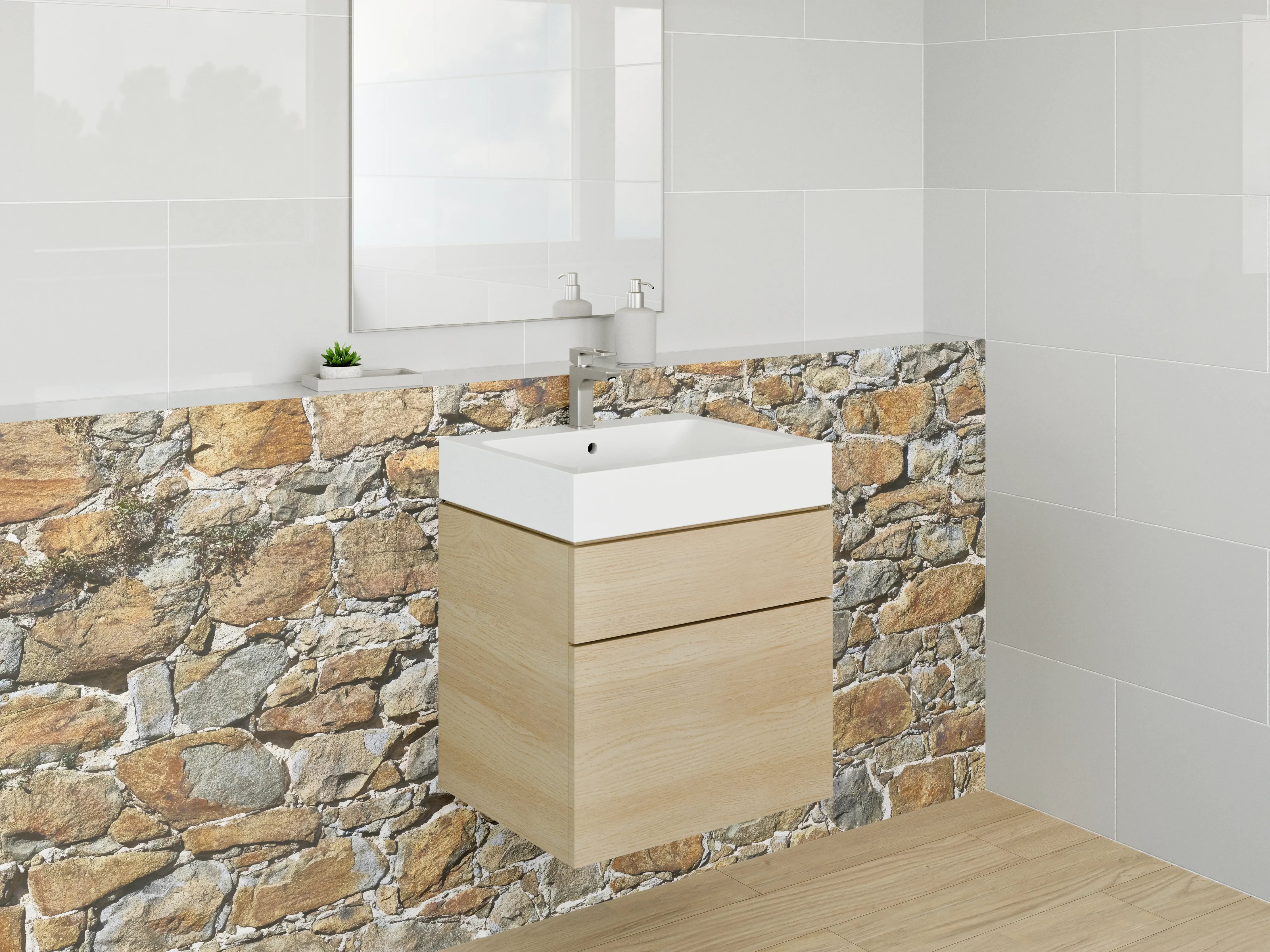 Waschbecken-Rückwand - Rustikale Natursteinmauer-Optik