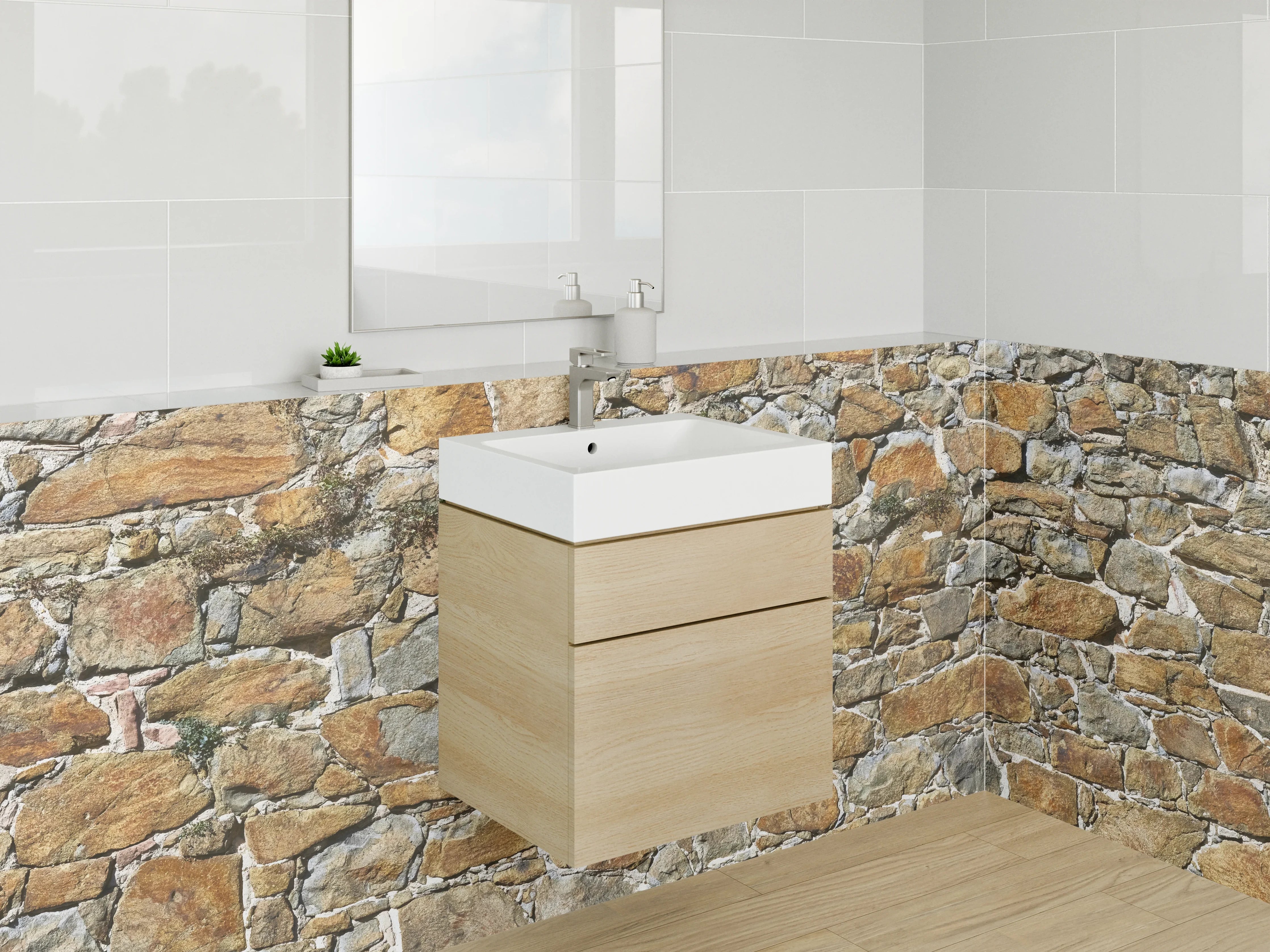 Waschbecken-Rückwand - Rustikale Natursteinmauer-Optik