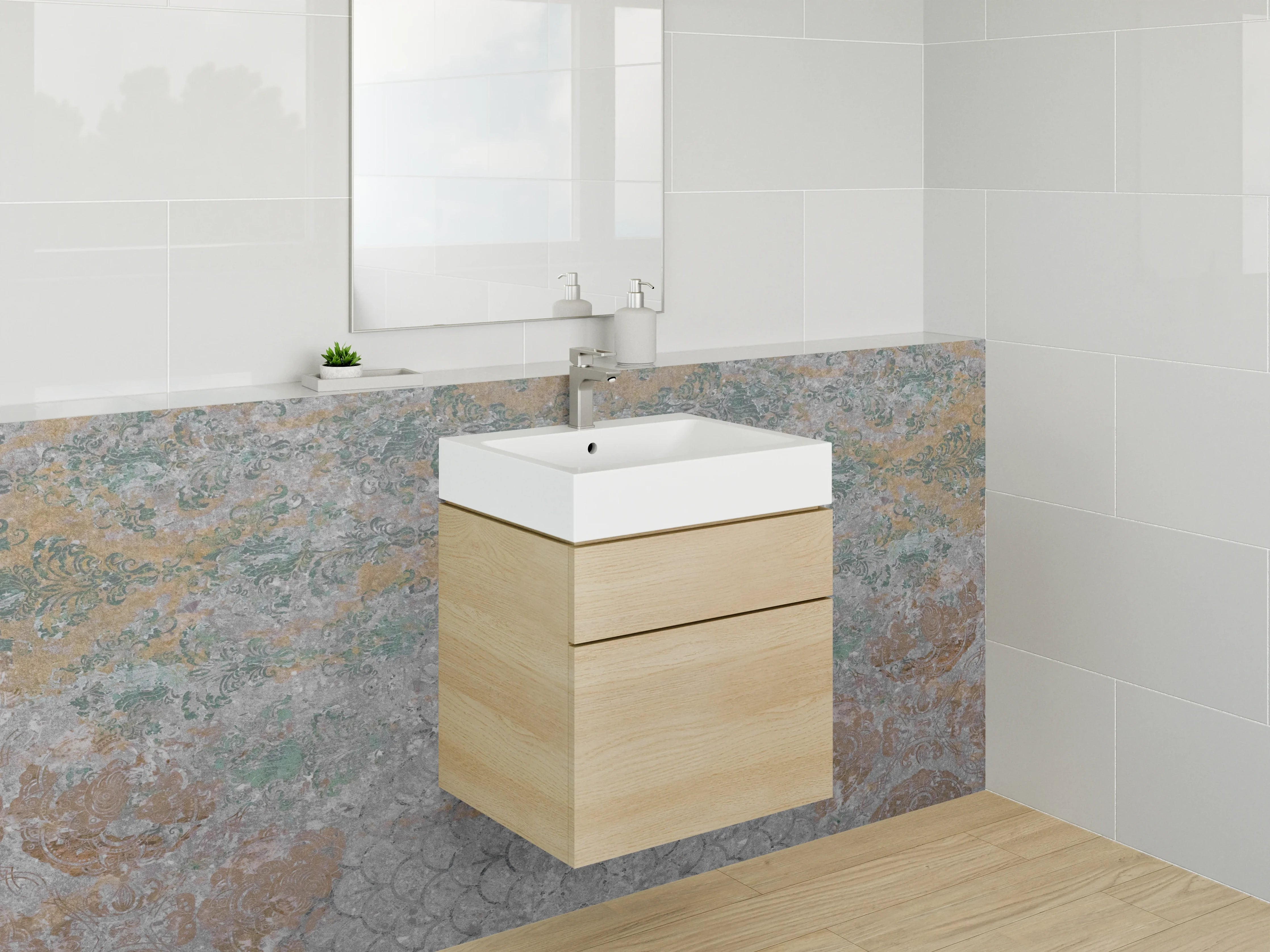 Waschbecken-Rückwand - Rustikale Steinmauer mit warmen Erdtönen