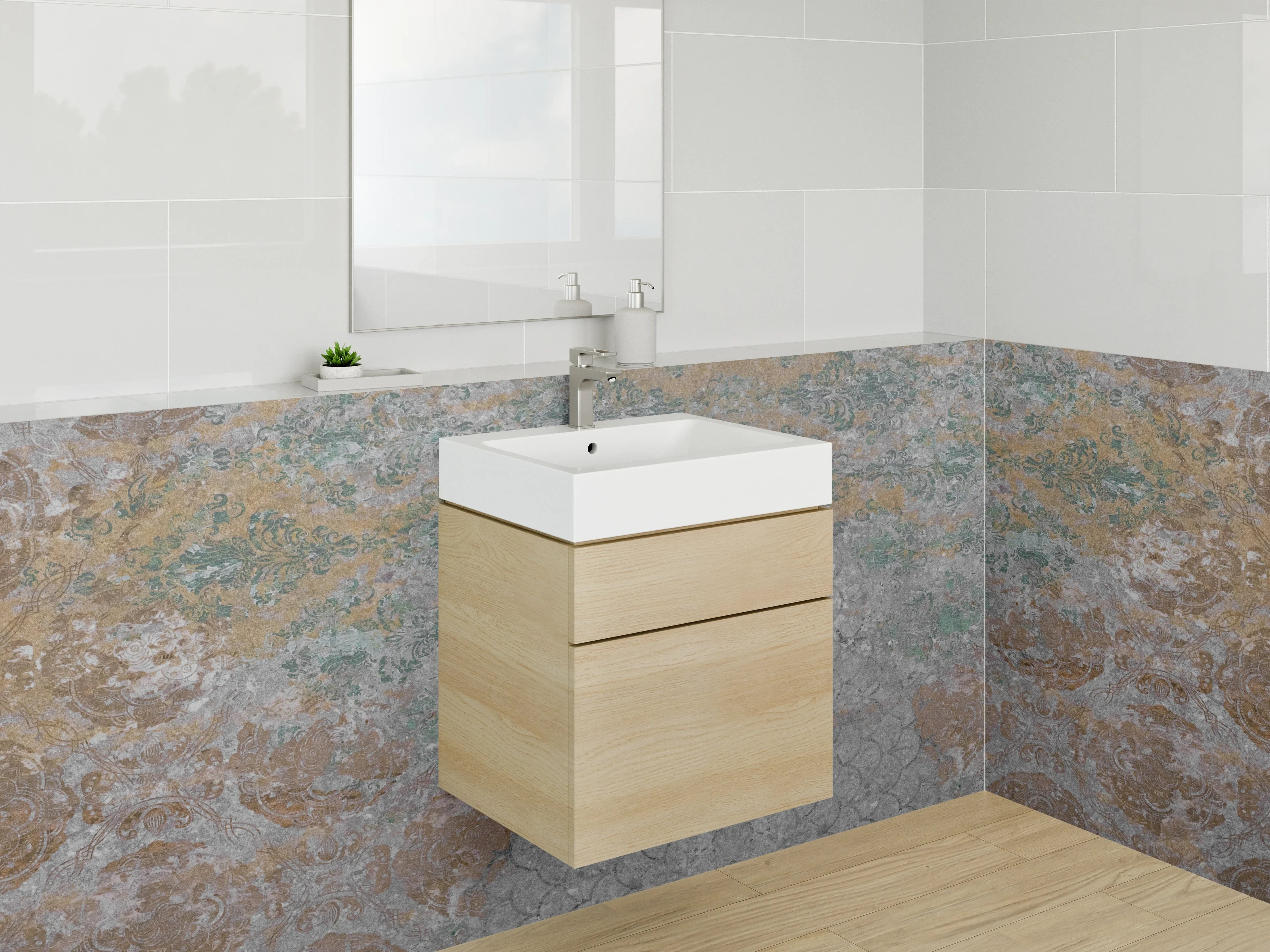 Waschbecken-Rückwand - Rustikale Steinmauer mit warmen Erdtönen