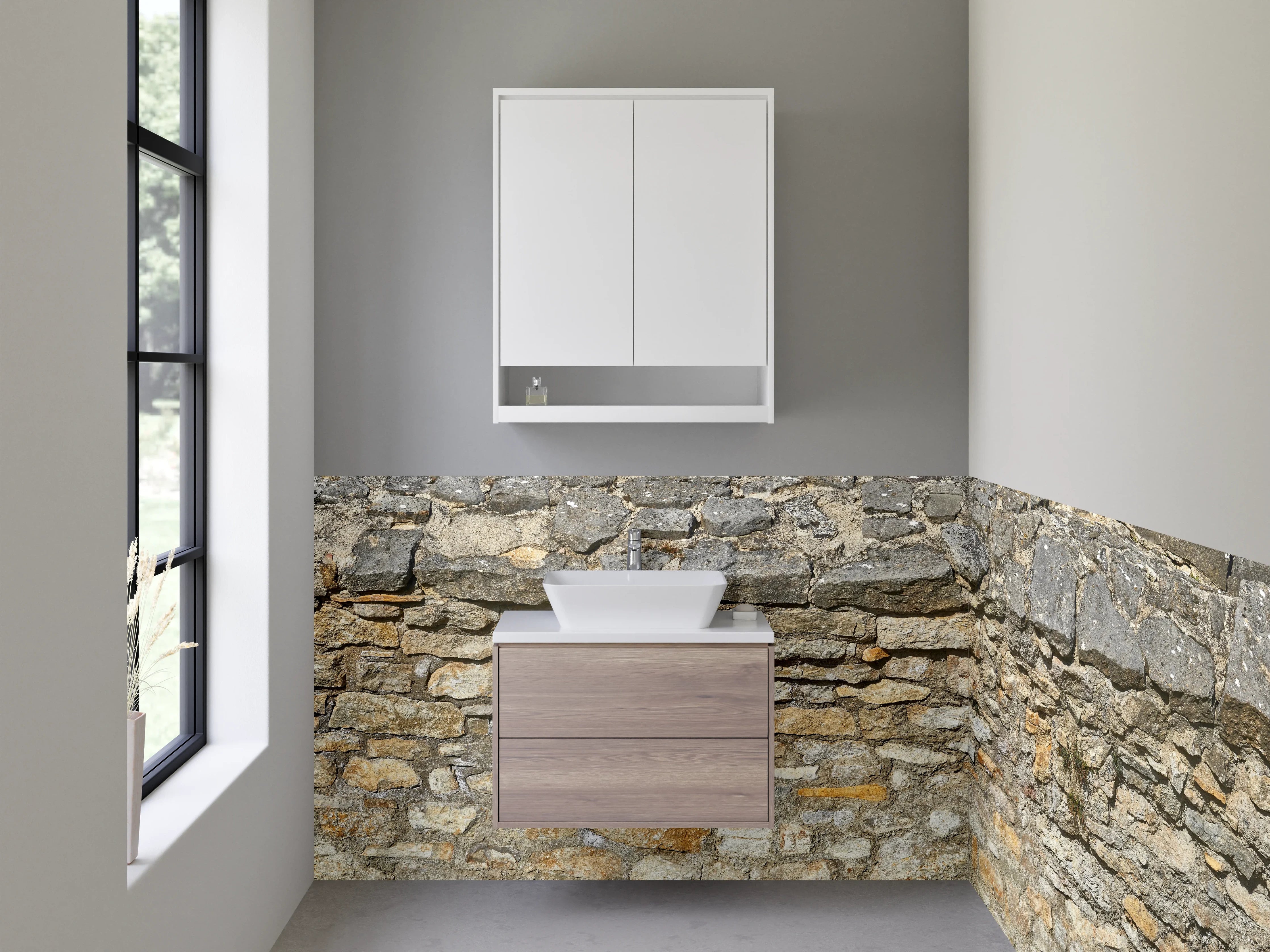 Waschbecken-Rückwand - Rustikale Steinschicht Wall