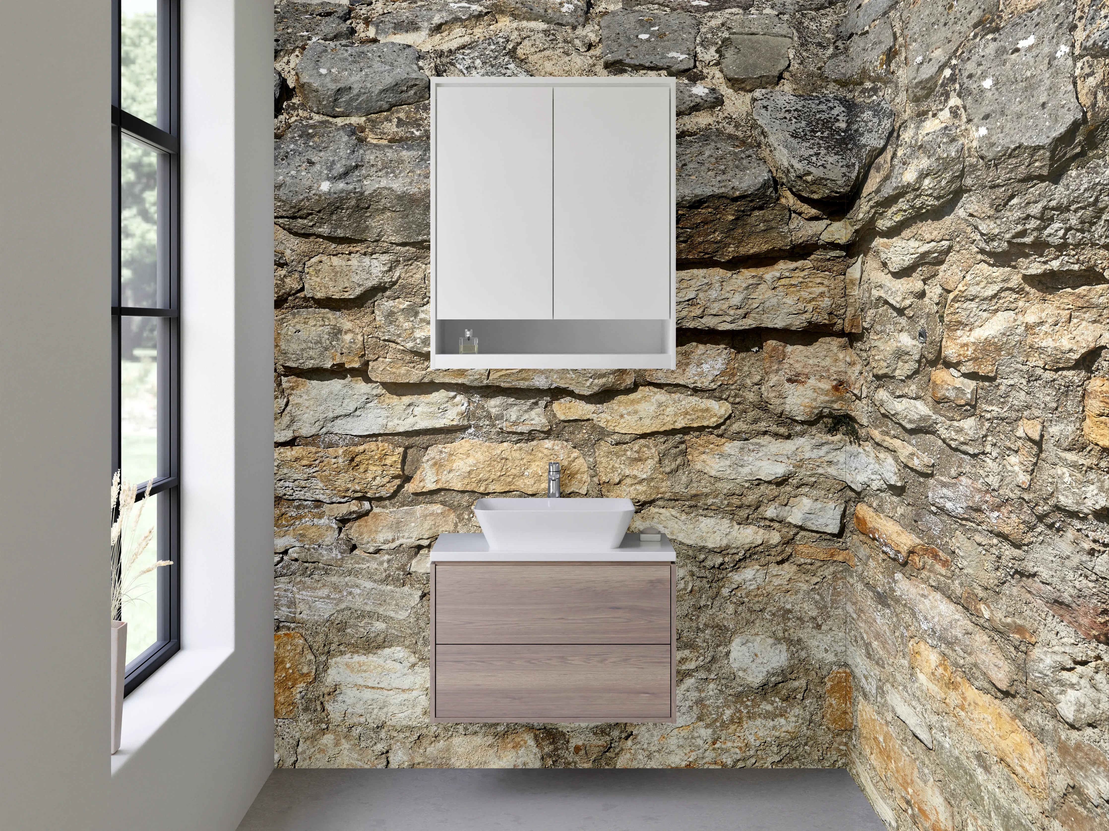 Waschbecken-Rückwand - Rustikale Steinschicht Wall