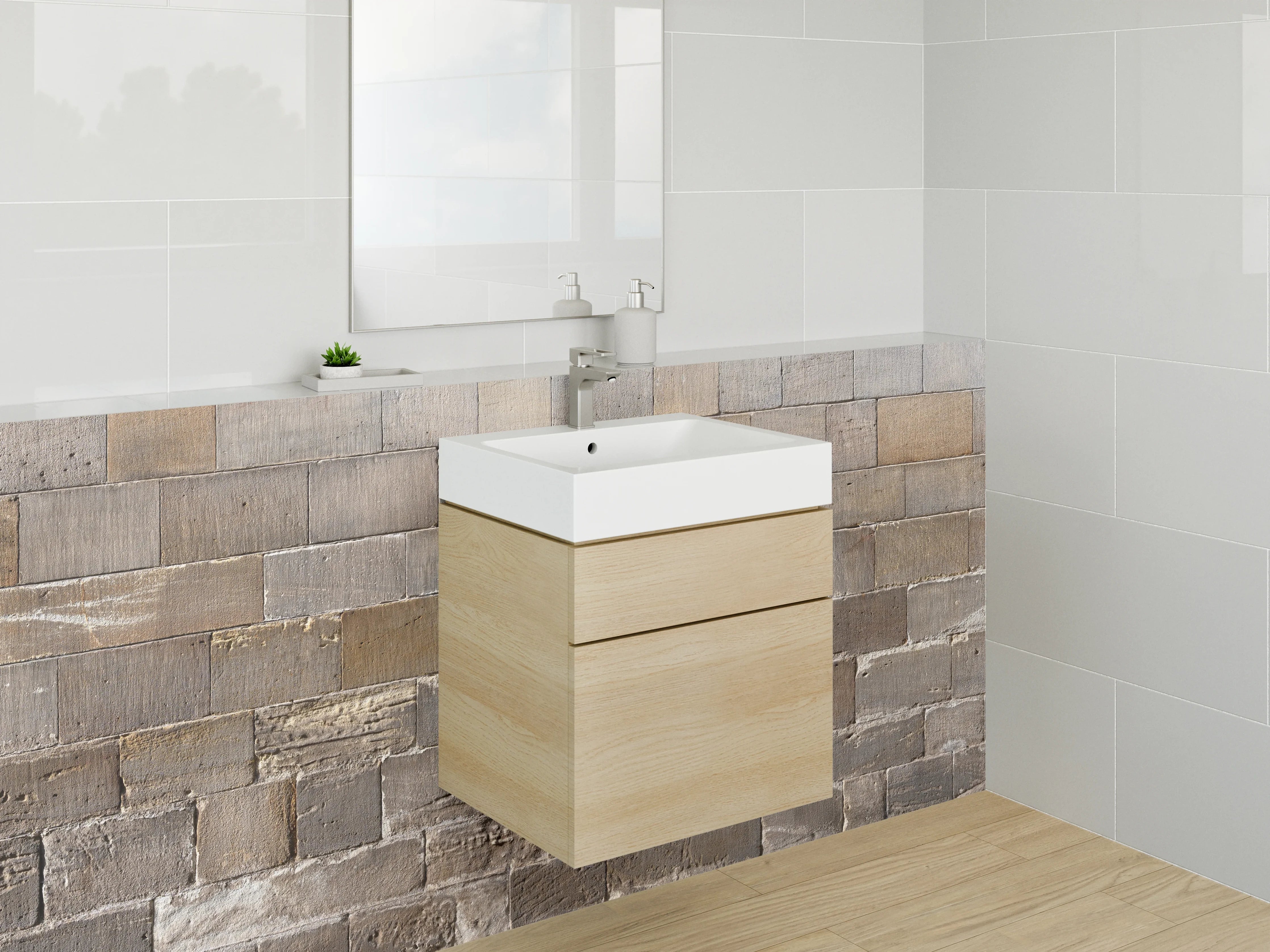 Waschbecken-Rückwand - Rustikale Steinwand Grau Beige