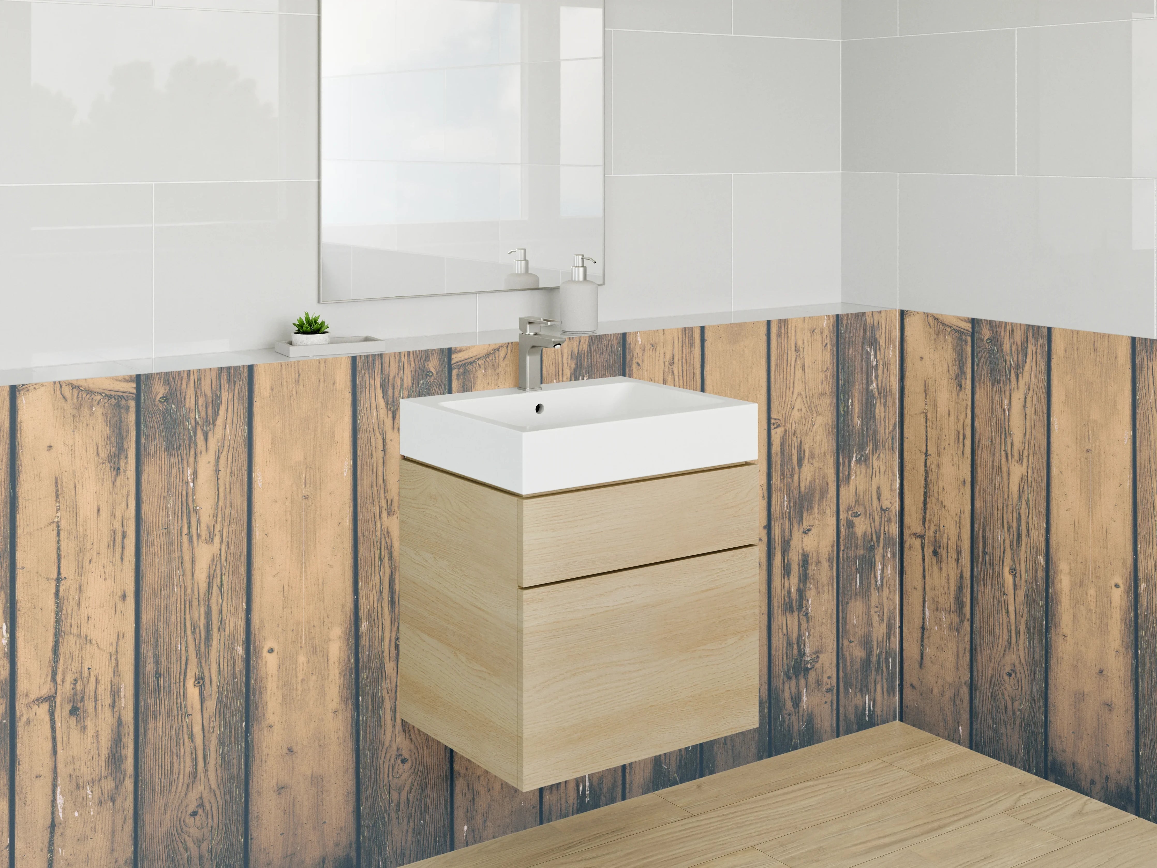 Waschbecken-Rückwand - Rustikales Holz Bretter Wandpaneel