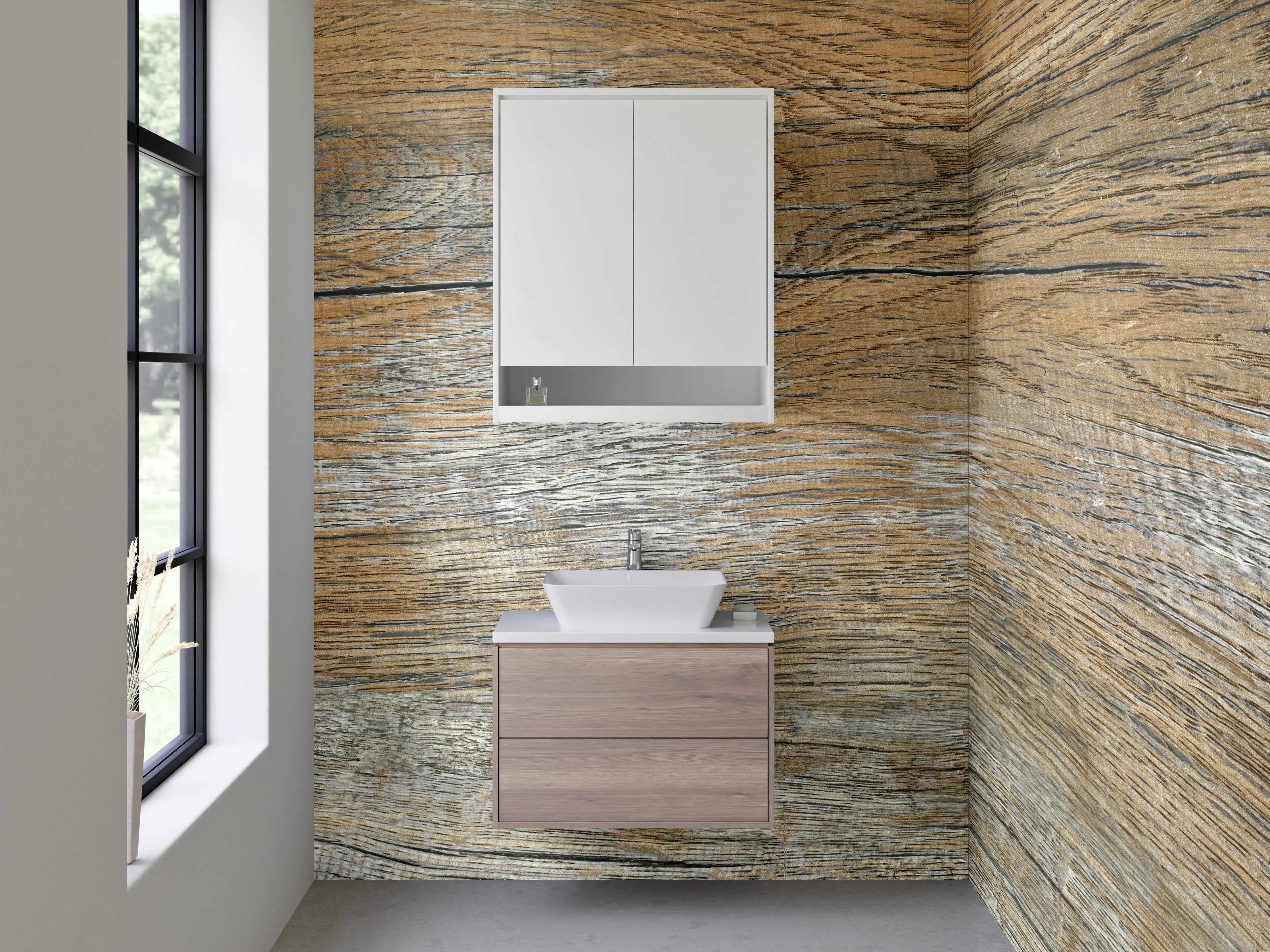 Waschbecken-Rückwand - Rustikales Holz Dekor