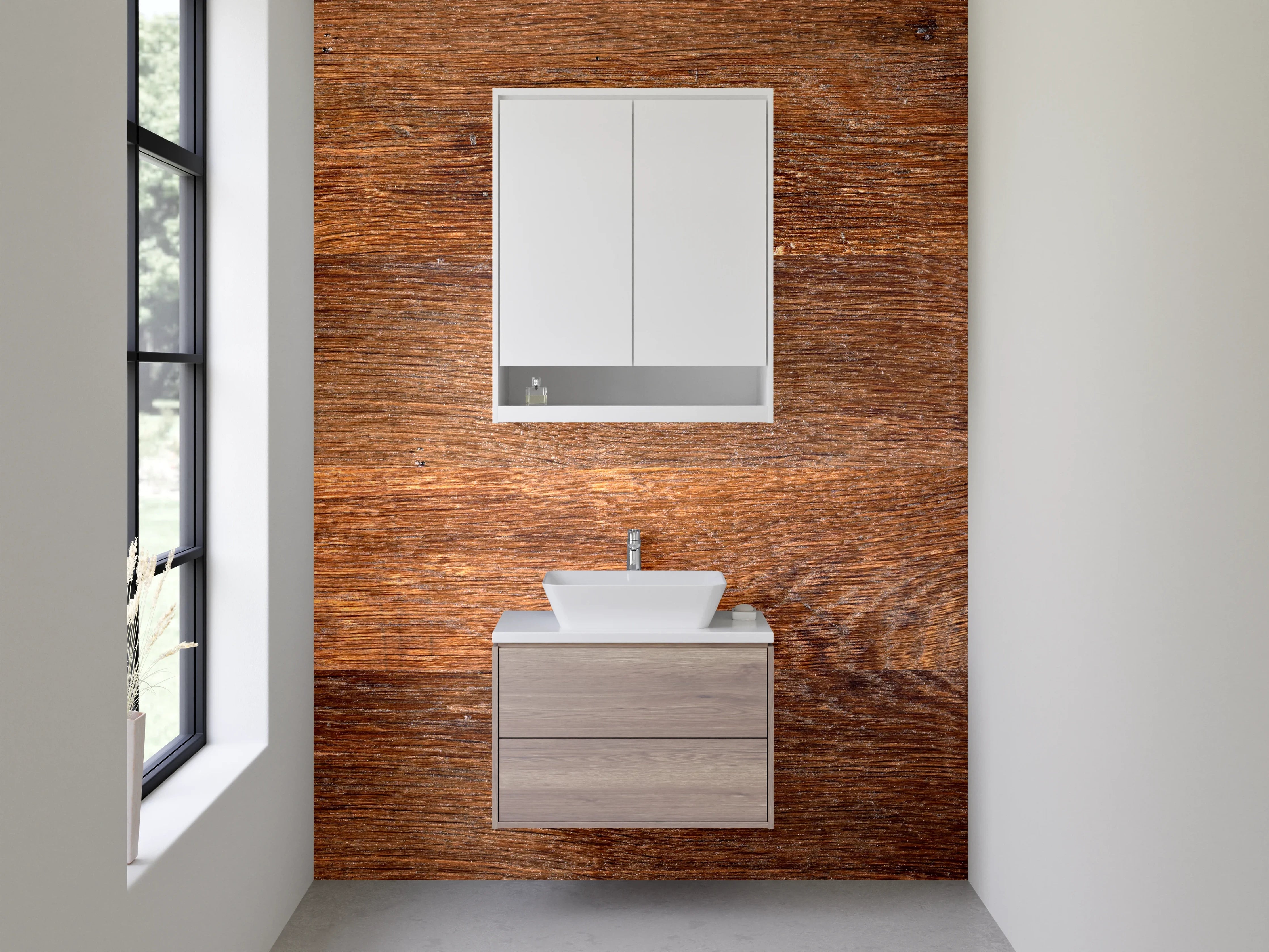 Waschbecken-Rückwand - Rustikales Holzbrett Design
