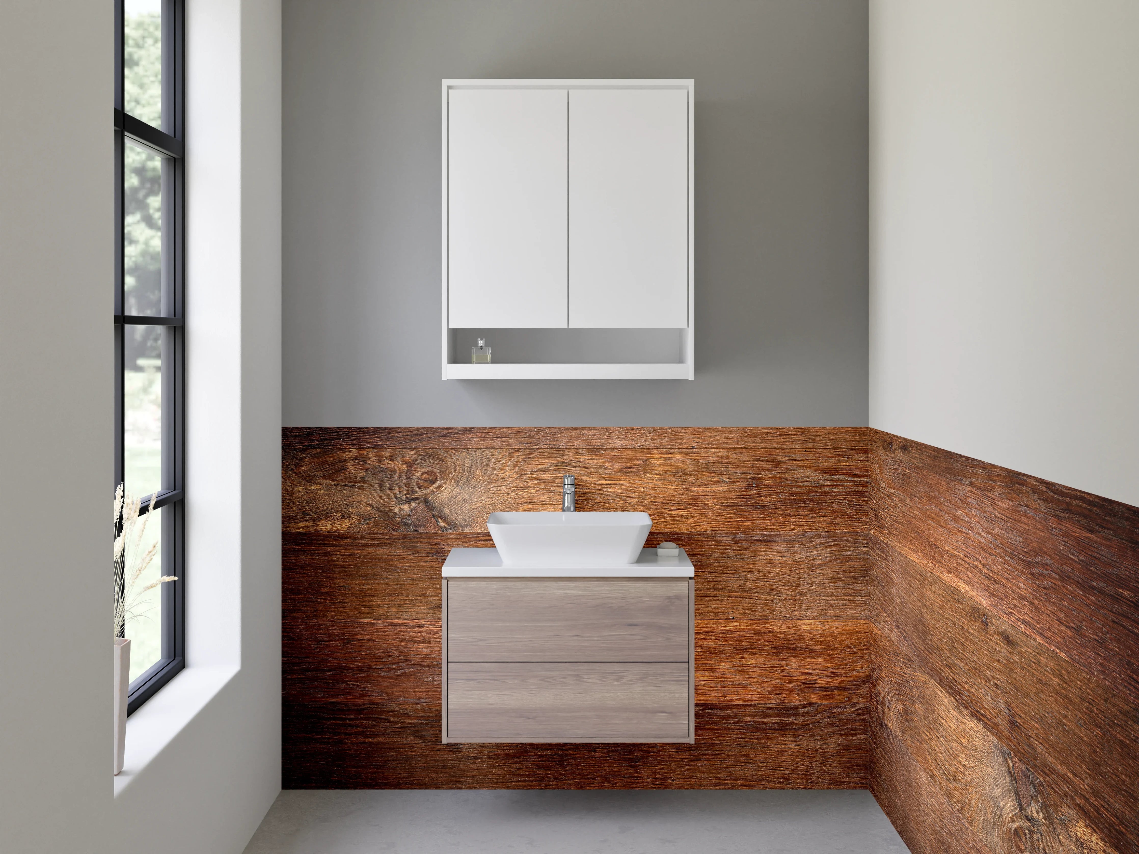 Waschbecken-Rückwand - Rustikales Holzbrett Design