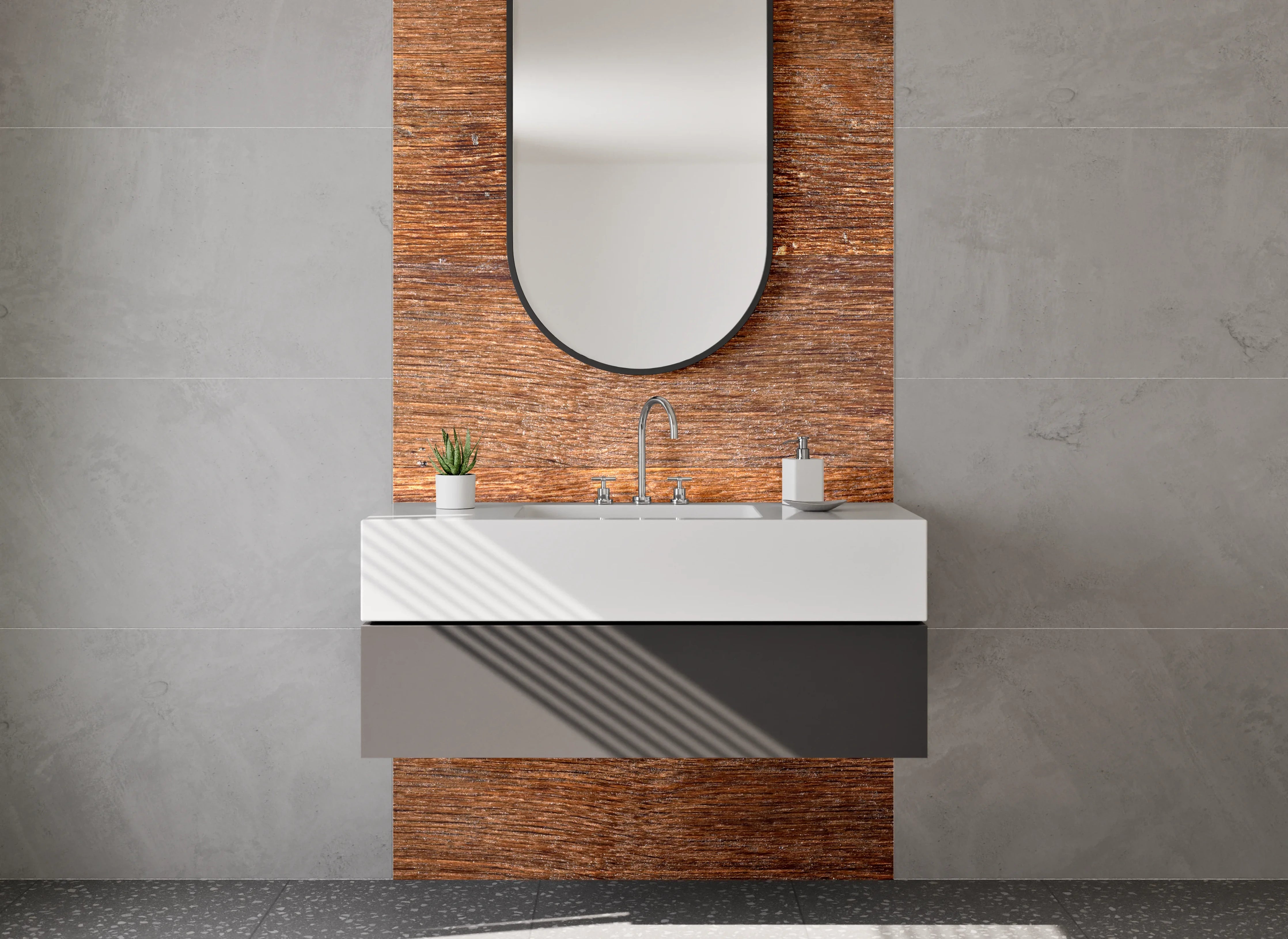 Waschbecken-Rückwand - Rustikales Holzbrett Design