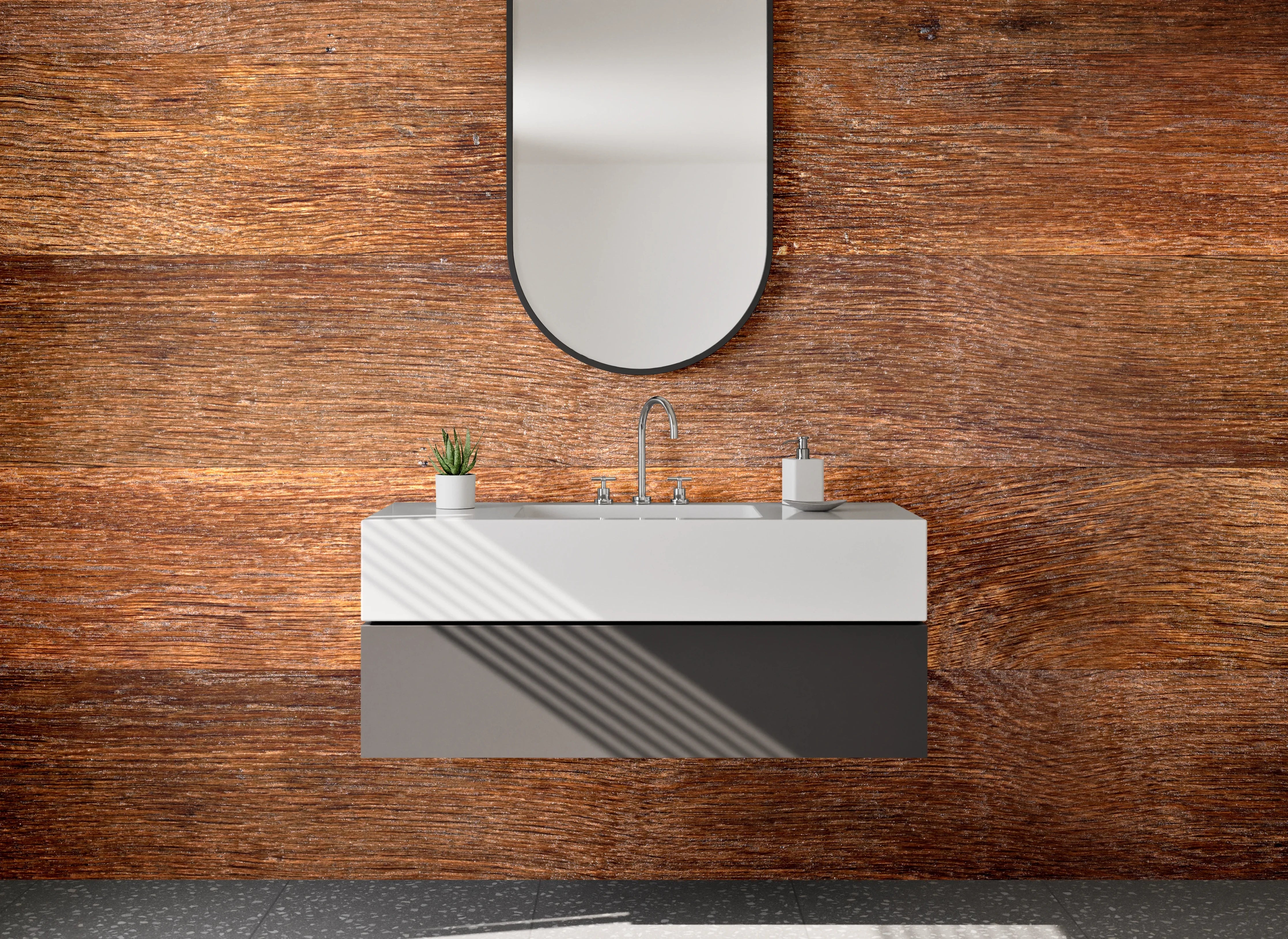 Waschbecken-Rückwand - Rustikales Holzbrett Design