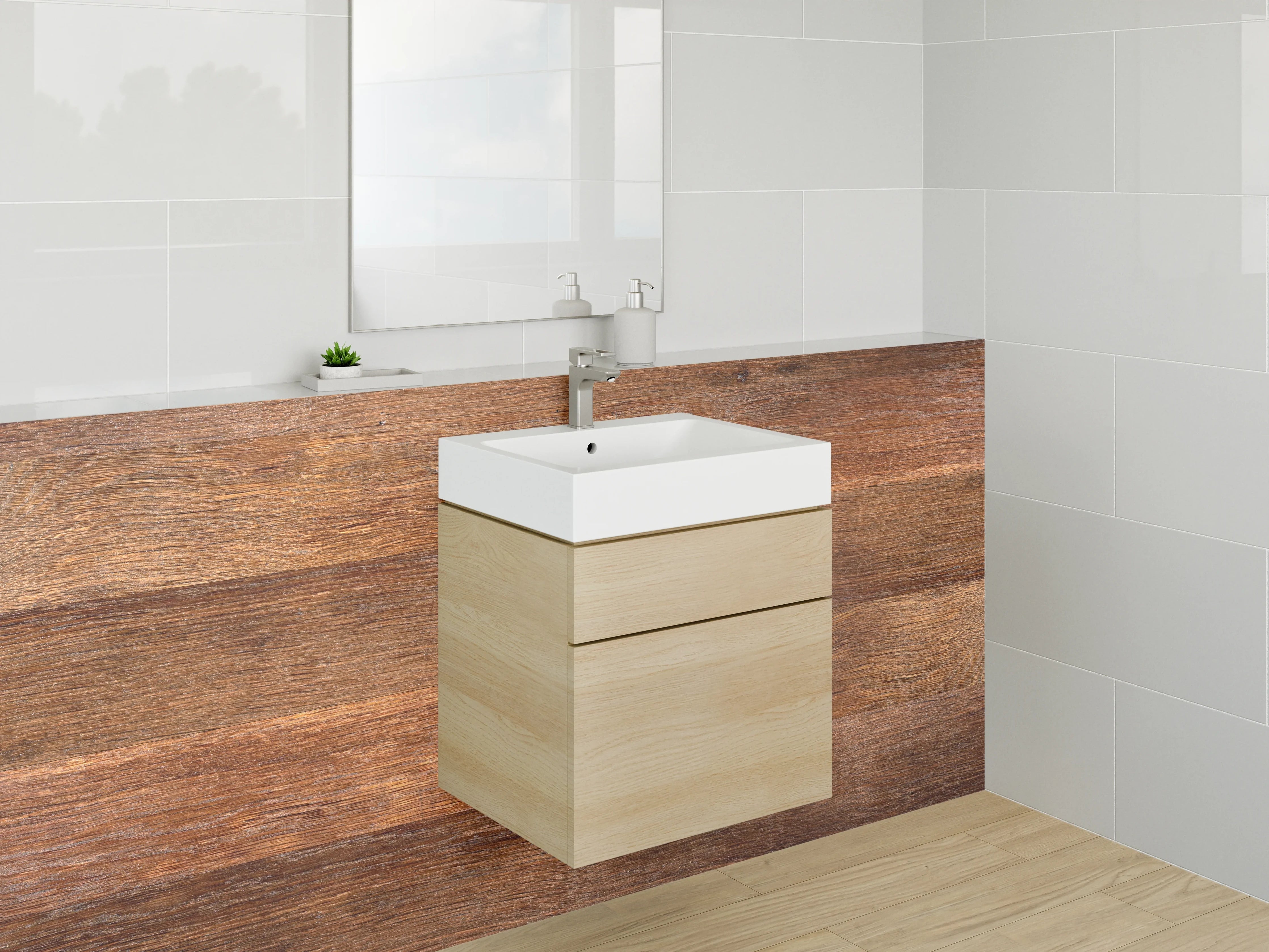 Waschbecken-Rückwand - Rustikales Holzbrett Design