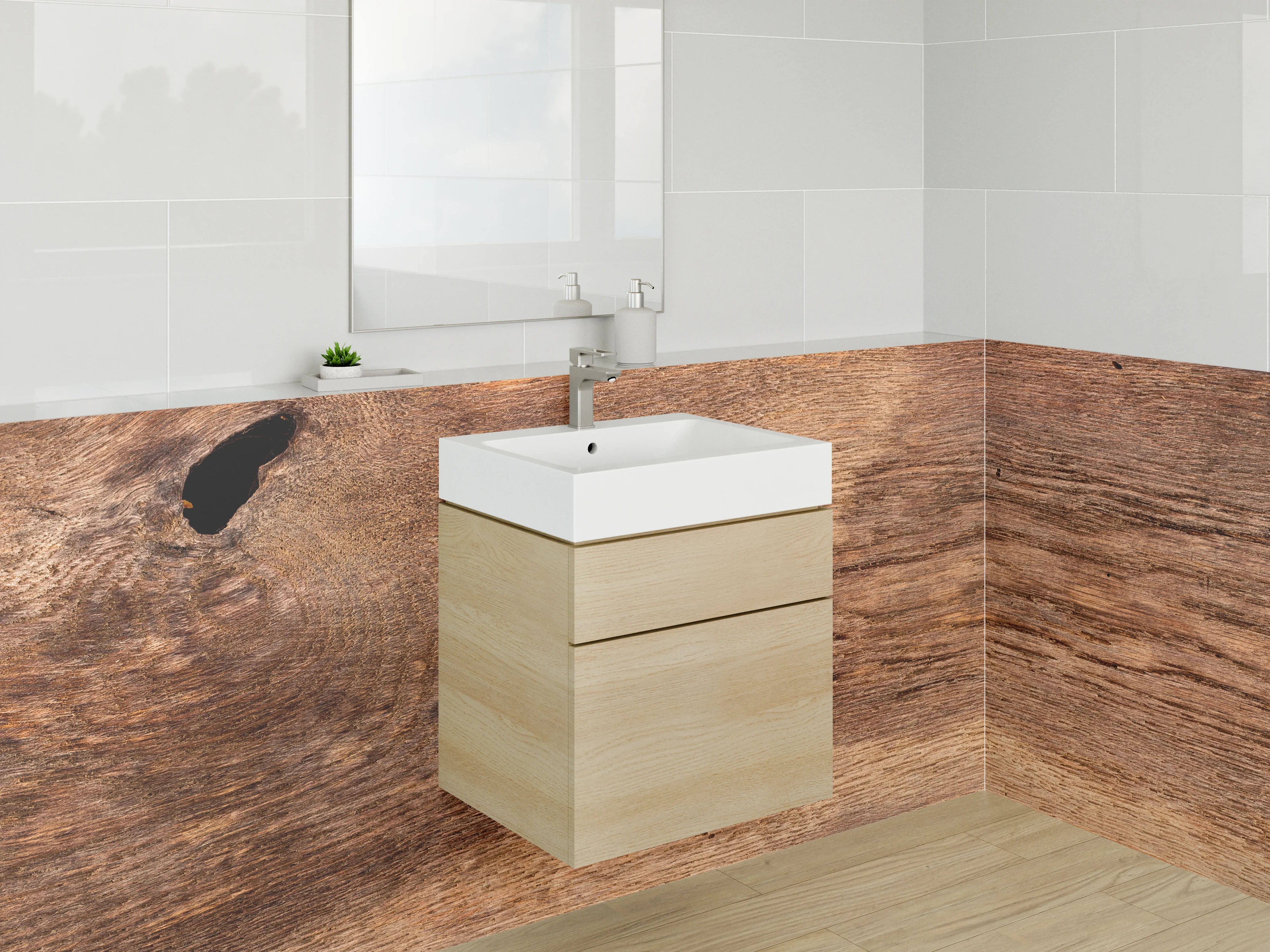 Waschbecken-Rückwand - Rustikales Holzdekor für Rückwände