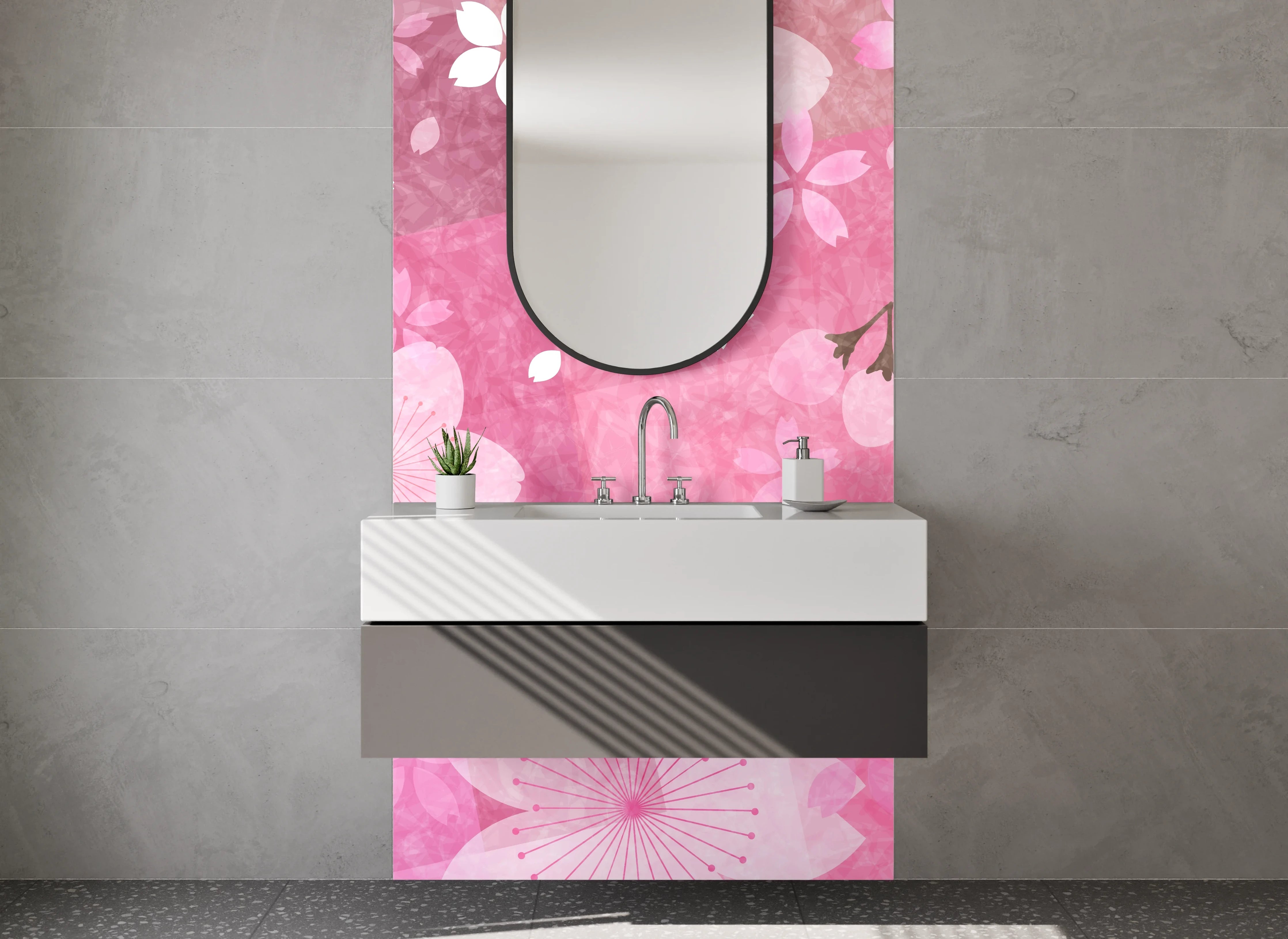 Waschbecken-Rückwand - Sakura Kirschblüten Aquarell Muster