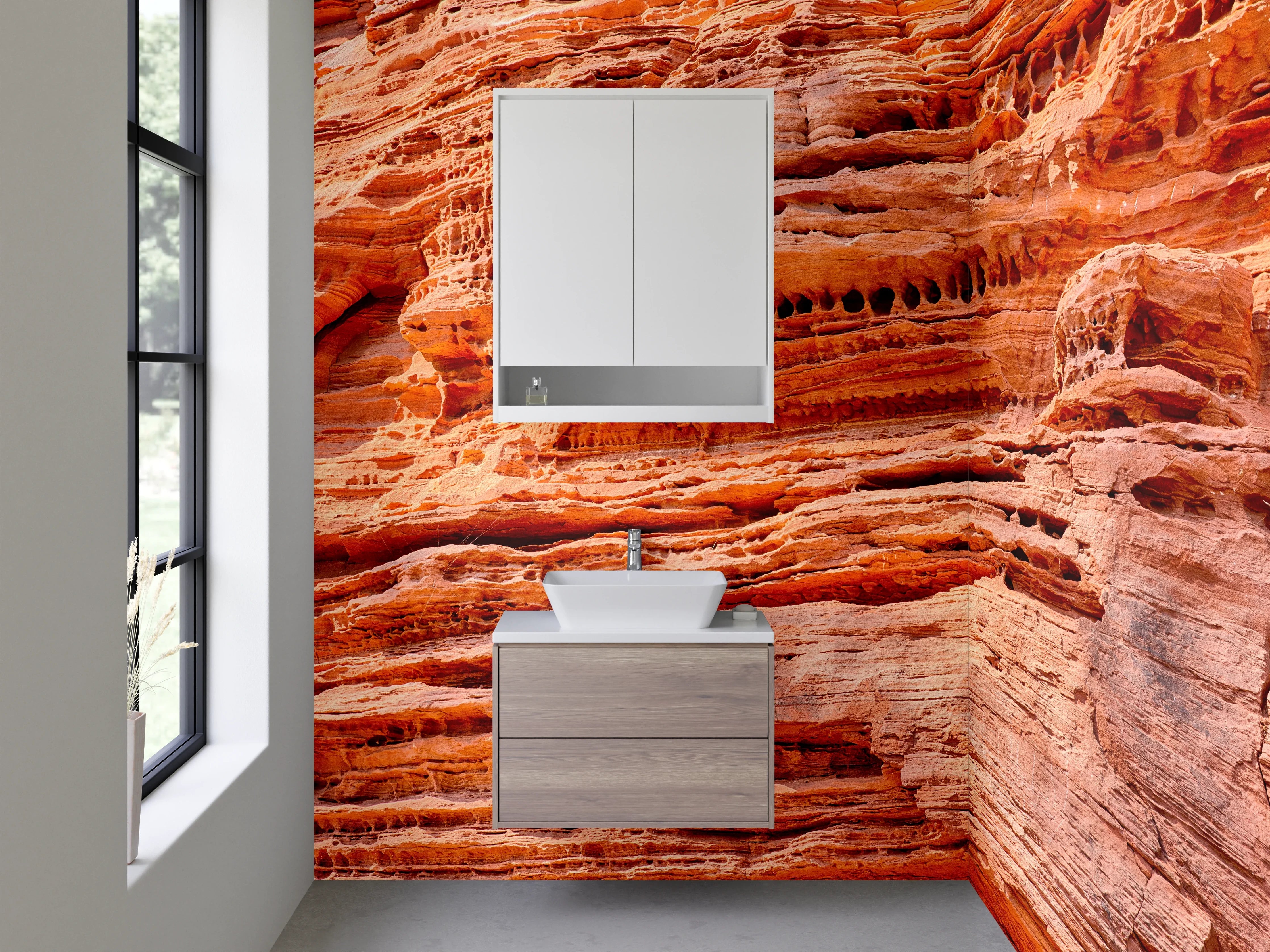 Waschbecken-Rückwand - Sandsteinstruktur in Orange und Rot