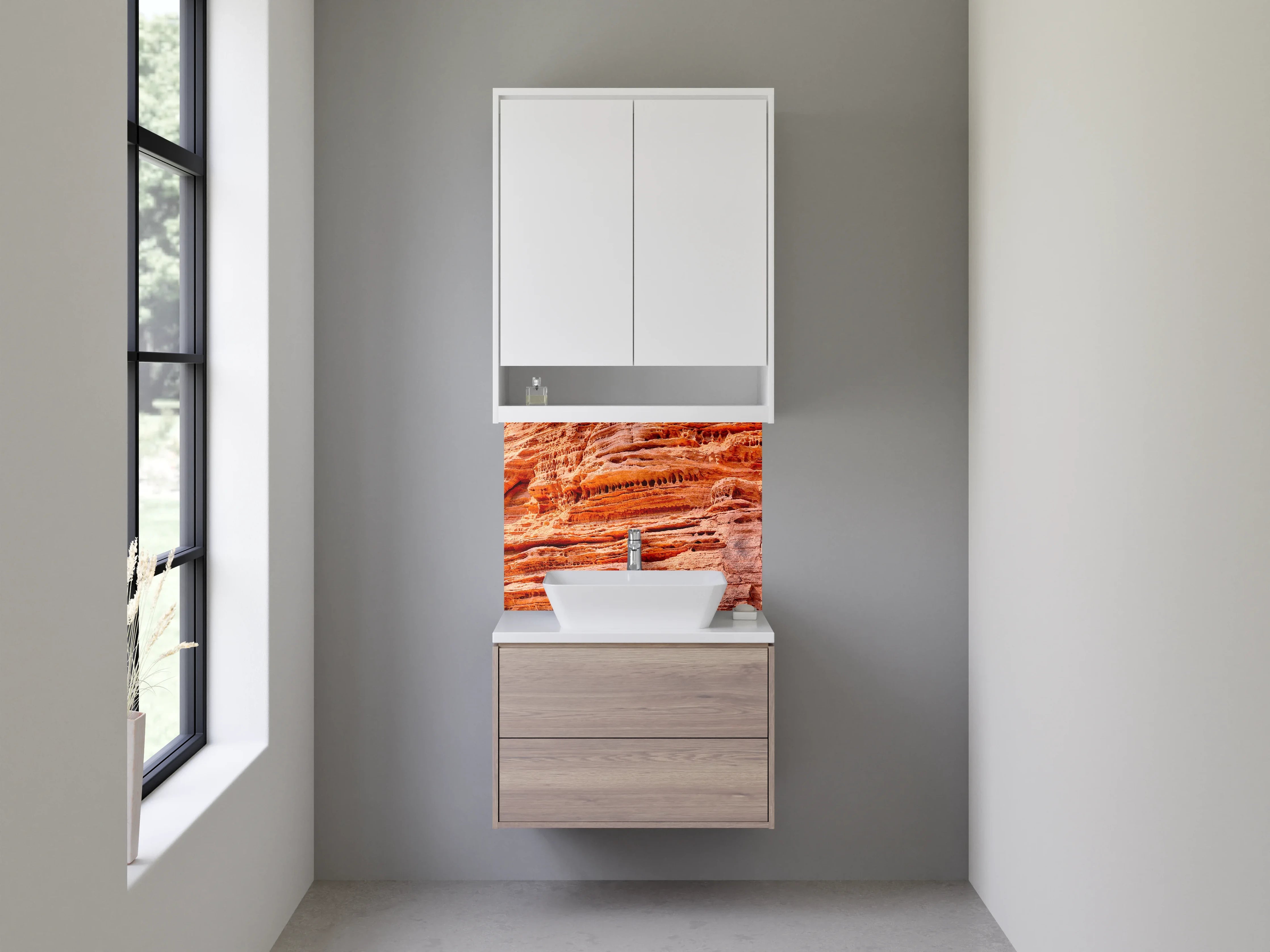 Waschbecken-Rückwand - Sandsteinstruktur in Orange und Rot