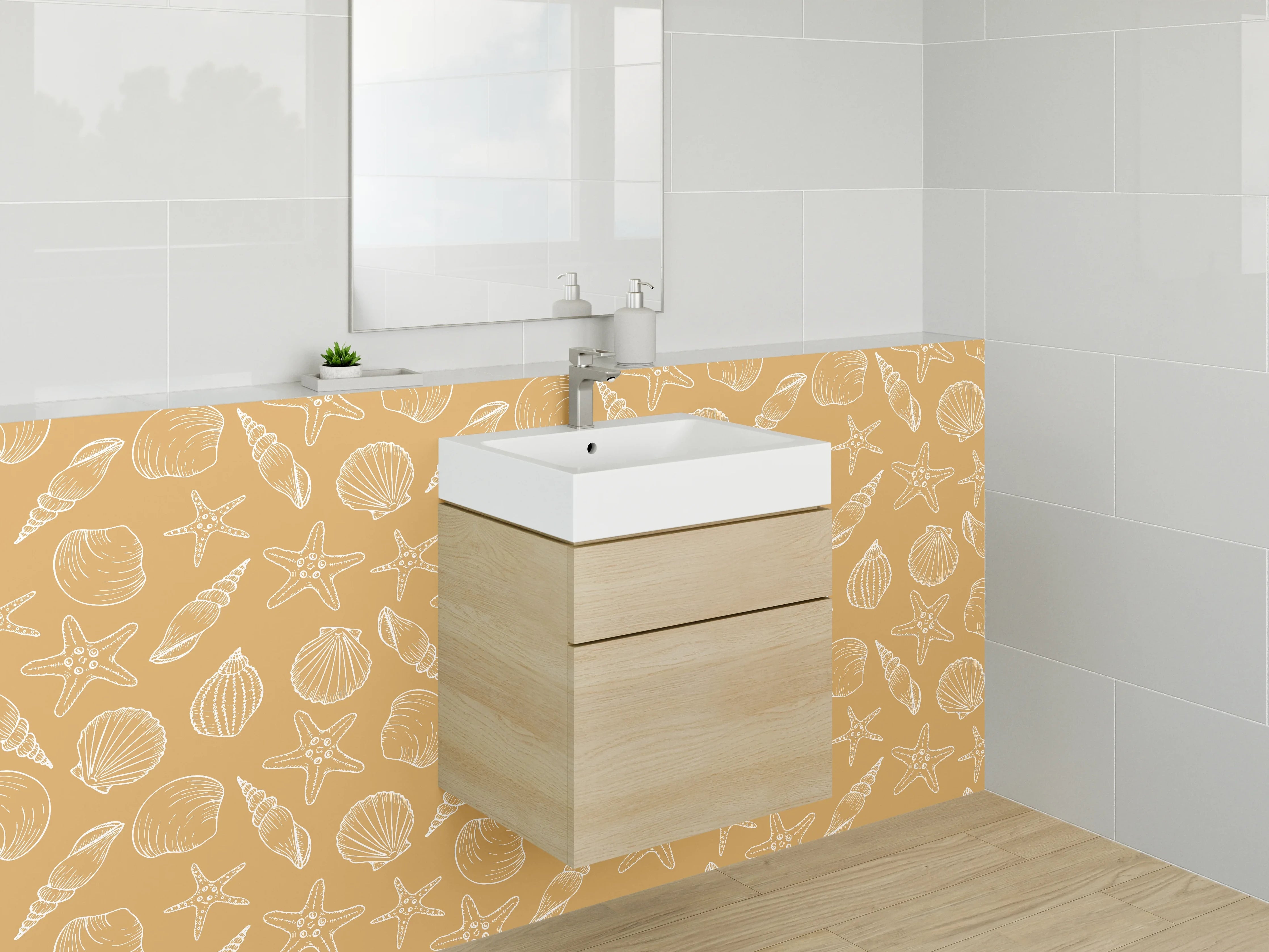 Waschbecken-Rückwand - Sandstrand mit Muscheln und Sternen
