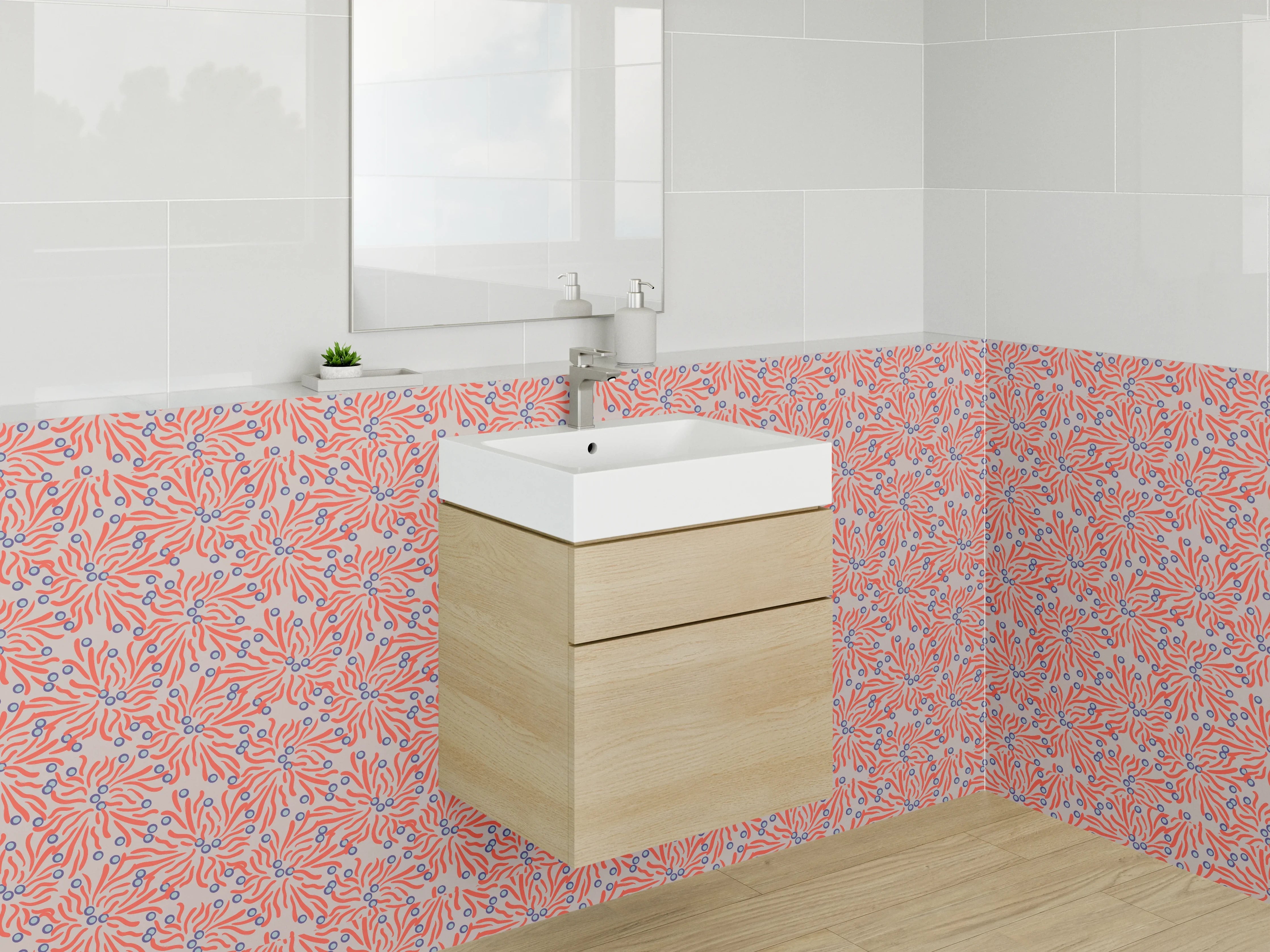 Waschbecken-Rückwand - Sanfte Blumen in Grau- und Pastelltönen