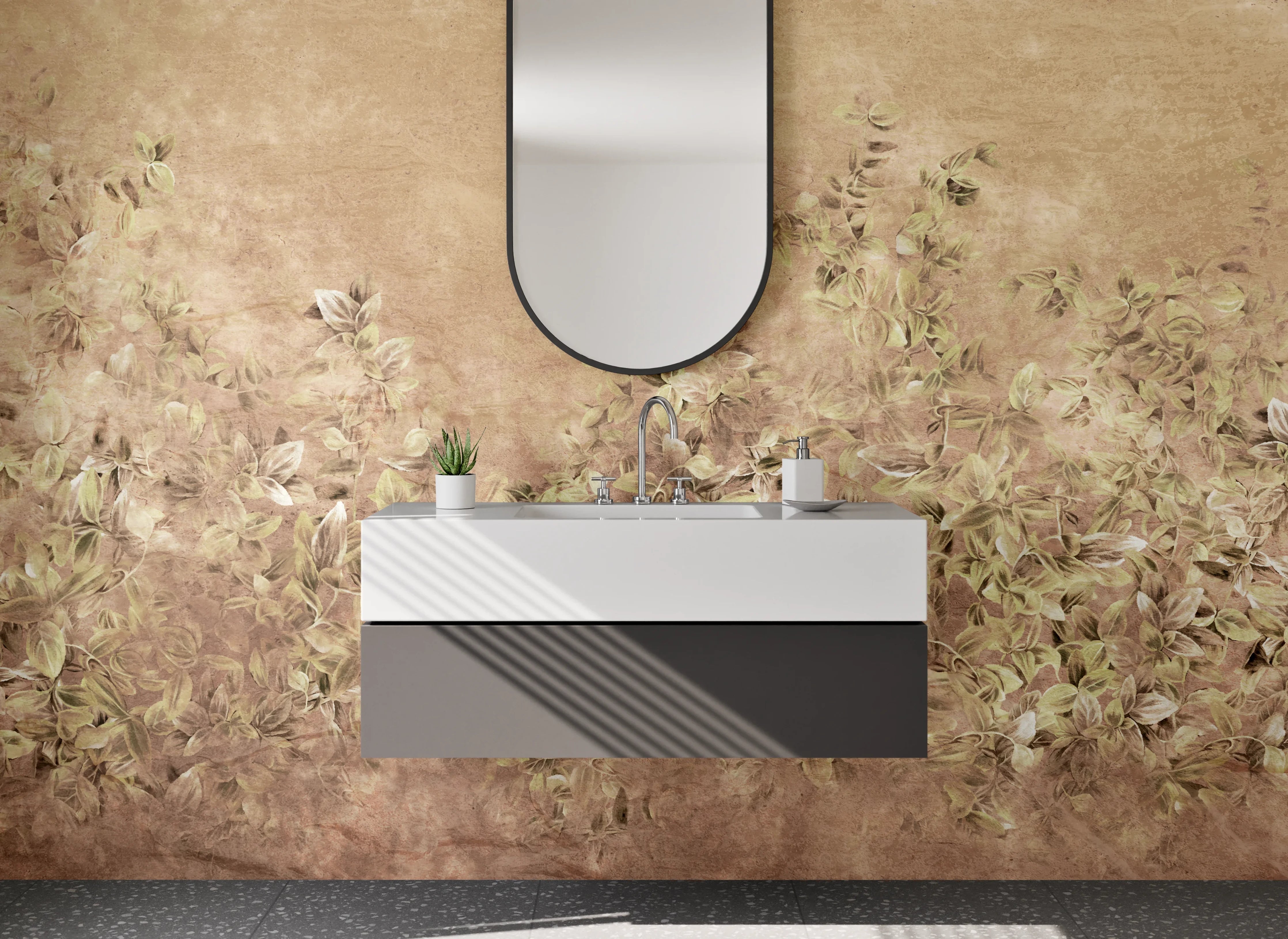 Waschbecken-Rückwand - Sanfte Erdfarbene Blumenmuster