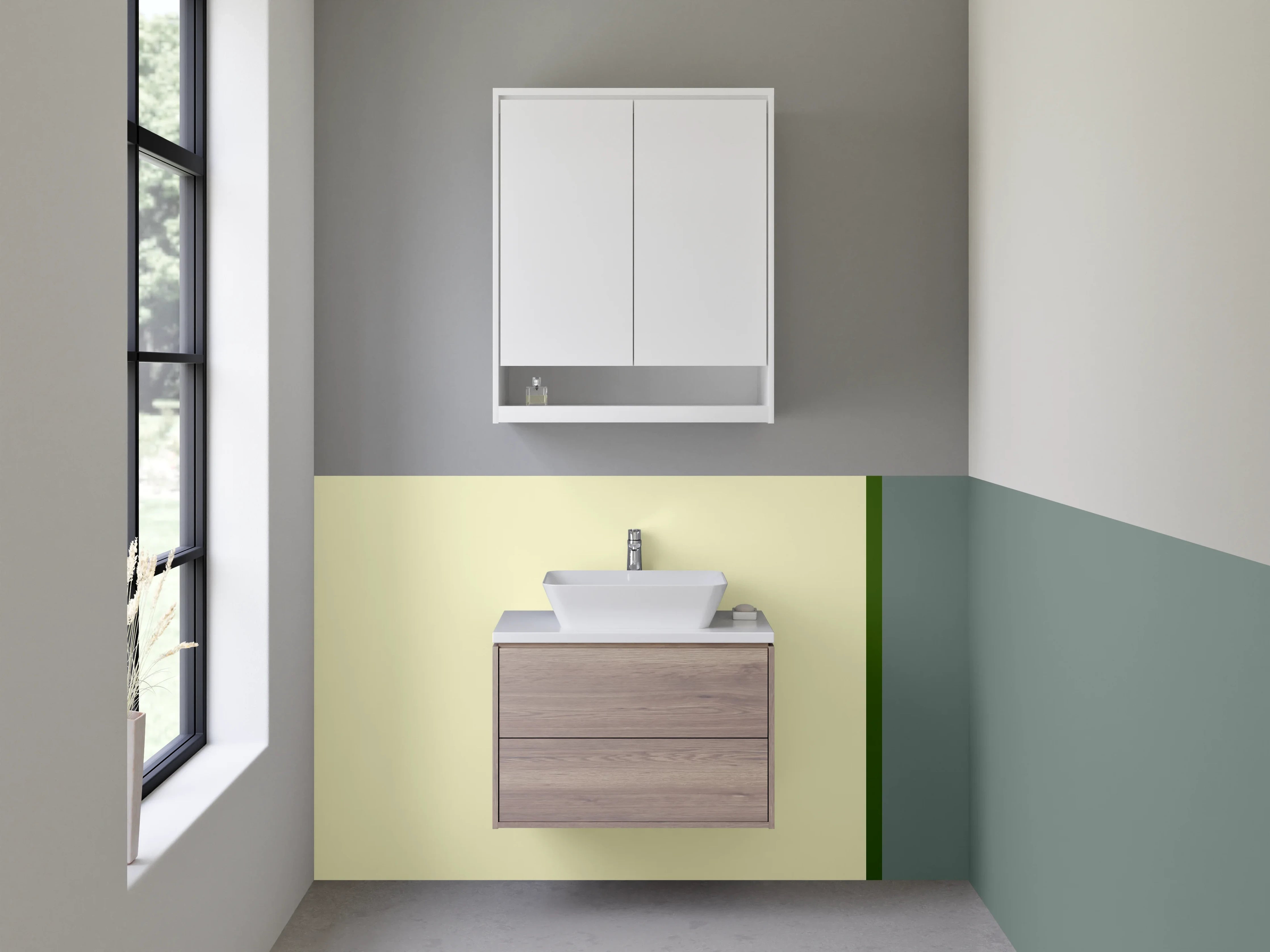 Waschbecken-Rückwand - Sanfte Farbpalette in Beige und Grau