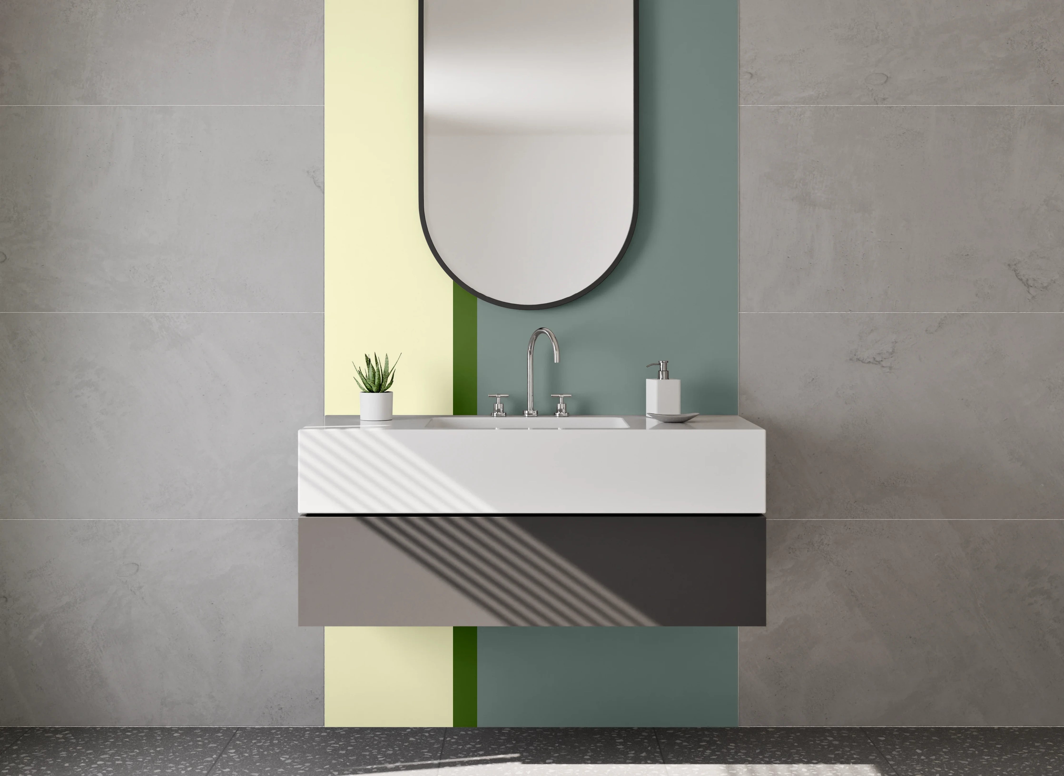 Waschbecken-Rückwand - Sanfte Farbpalette in Beige und Grau