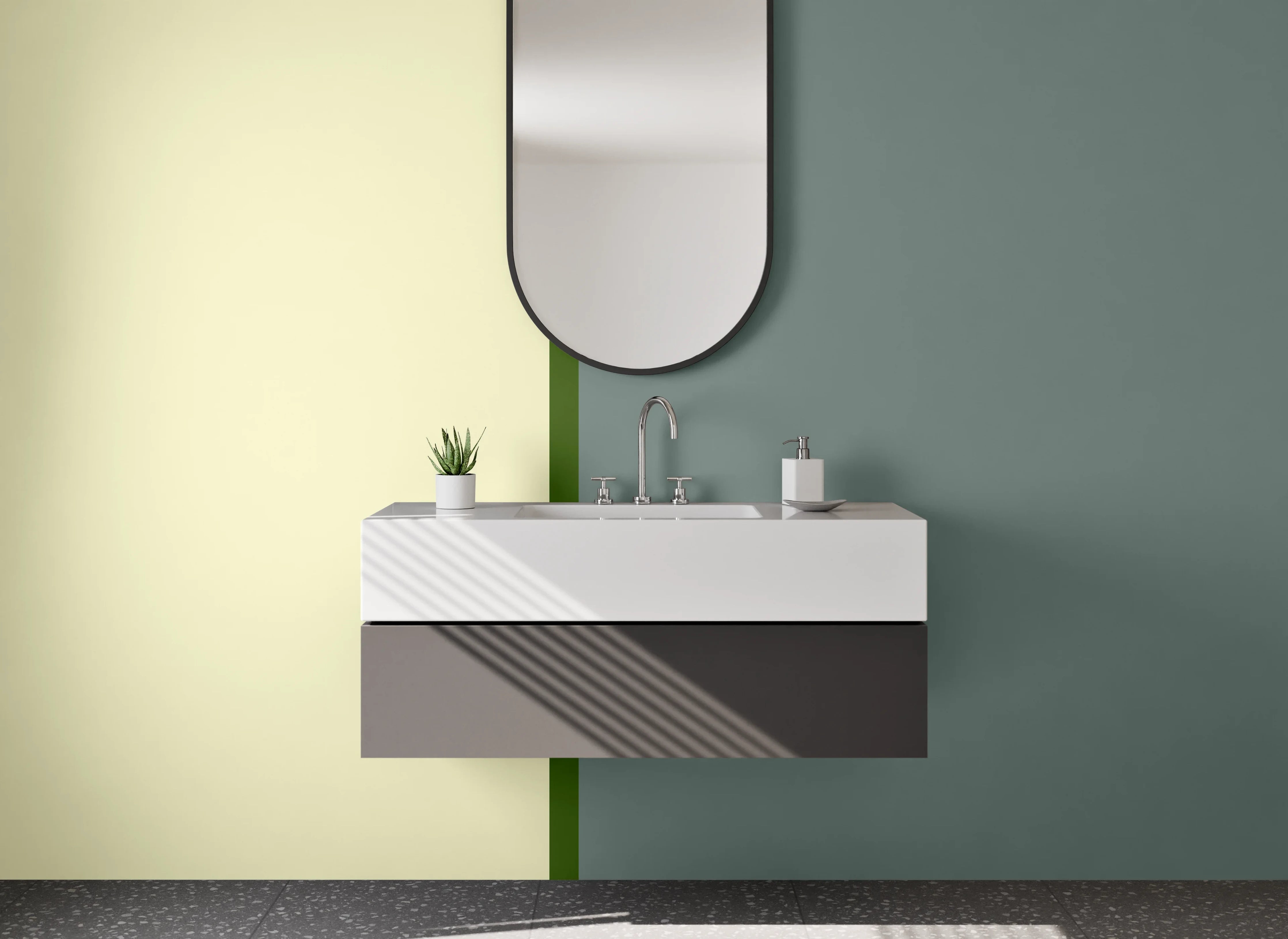 Waschbecken-Rückwand - Sanfte Farbpalette in Beige und Grau