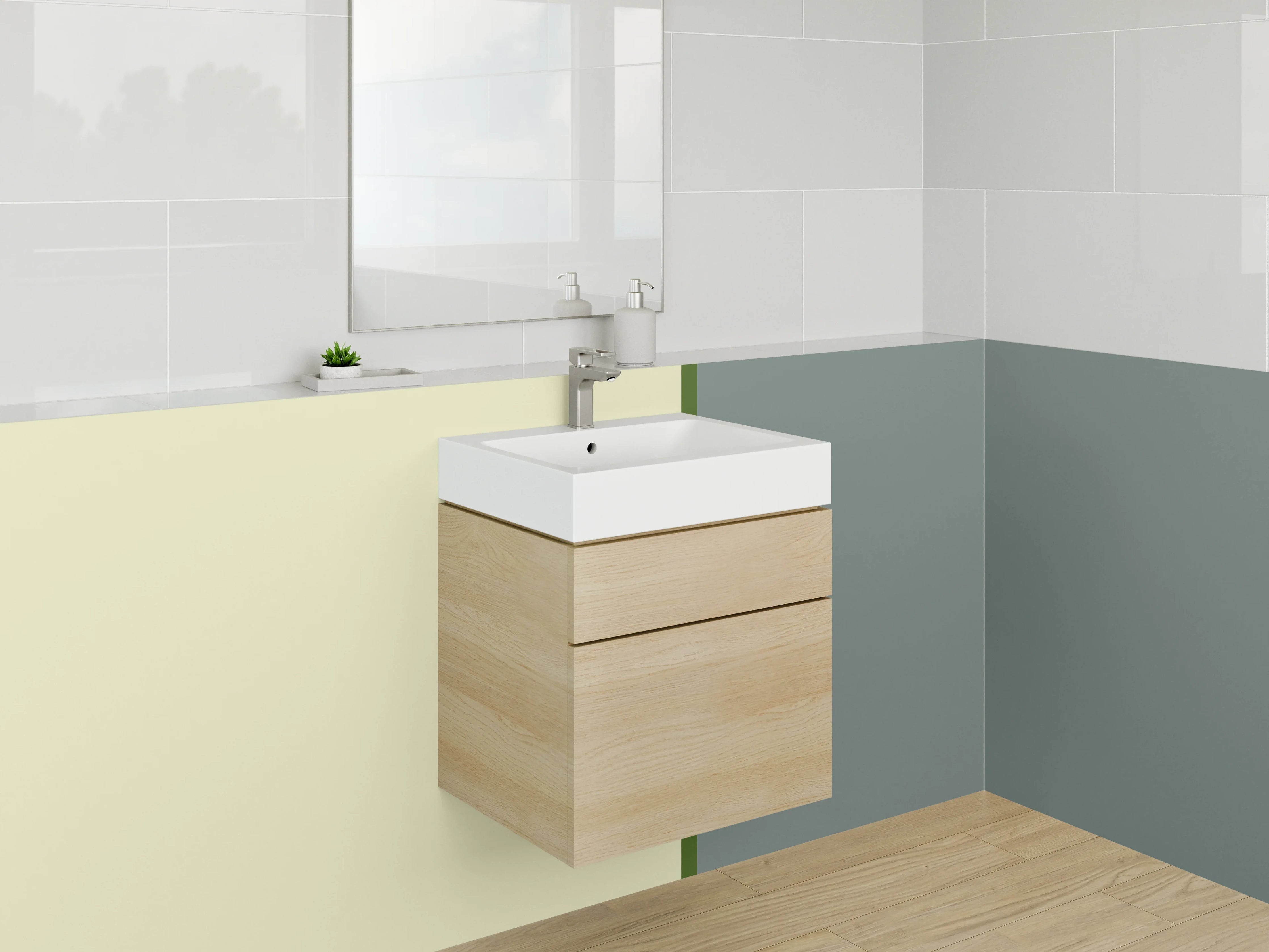 Waschbecken-Rückwand - Sanfte Farbpalette in Beige und Grau