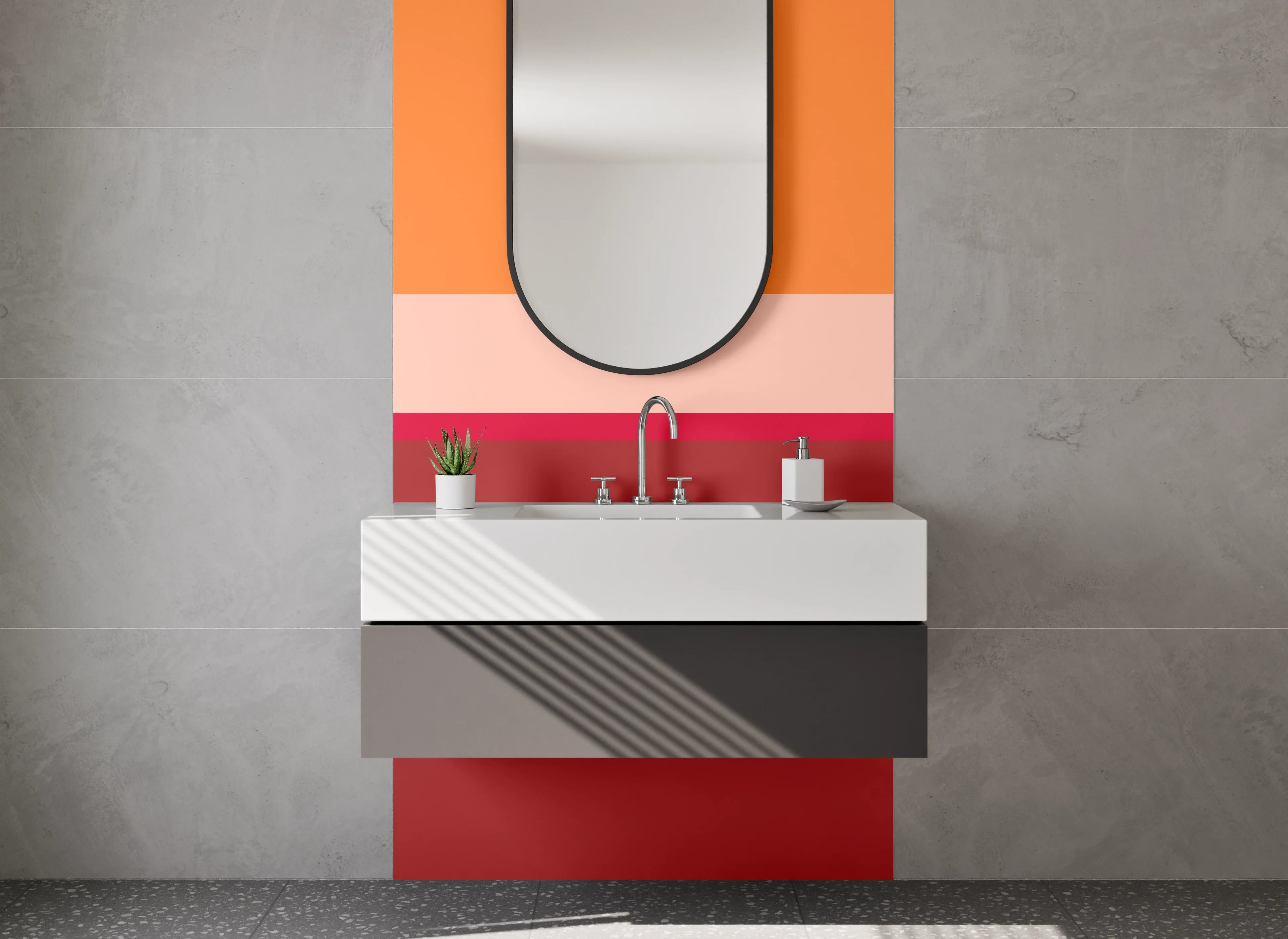 Waschbecken-Rückwand - Sanfte Grau- und Warmtöne