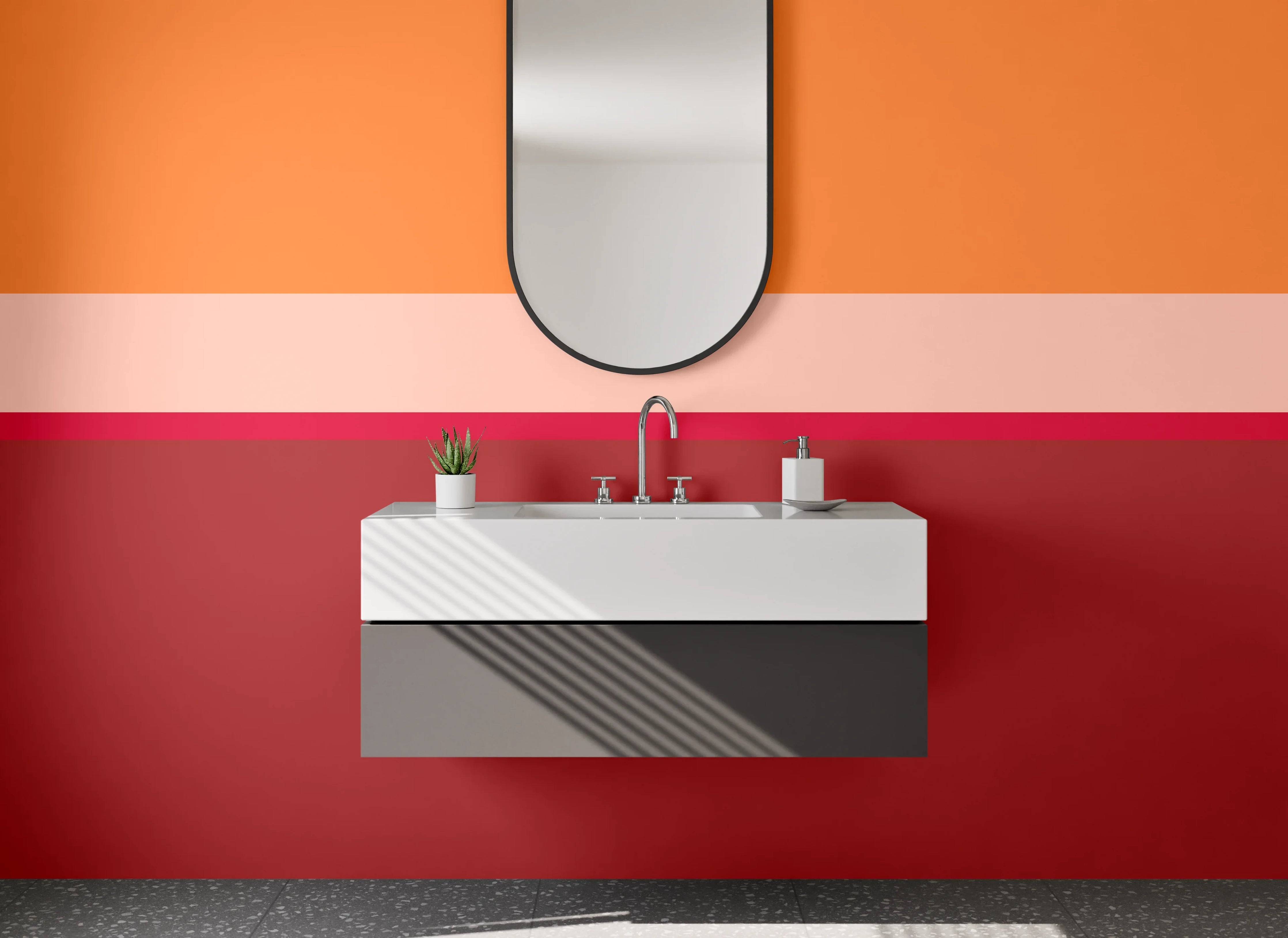 Waschbecken-Rückwand - Sanfte Grau- und Warmtöne