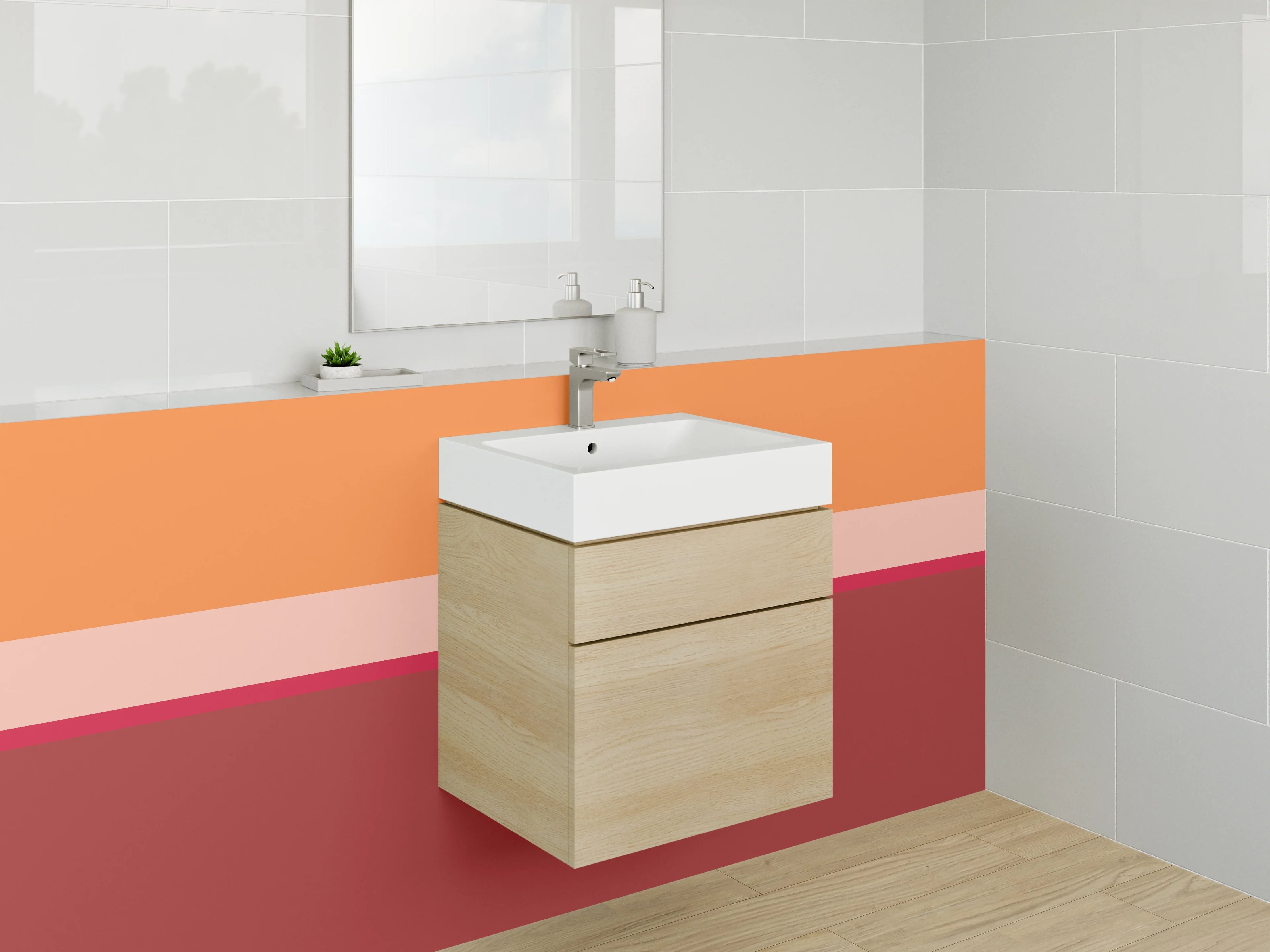 Waschbecken-Rückwand - Sanfte Grau- und Warmtöne