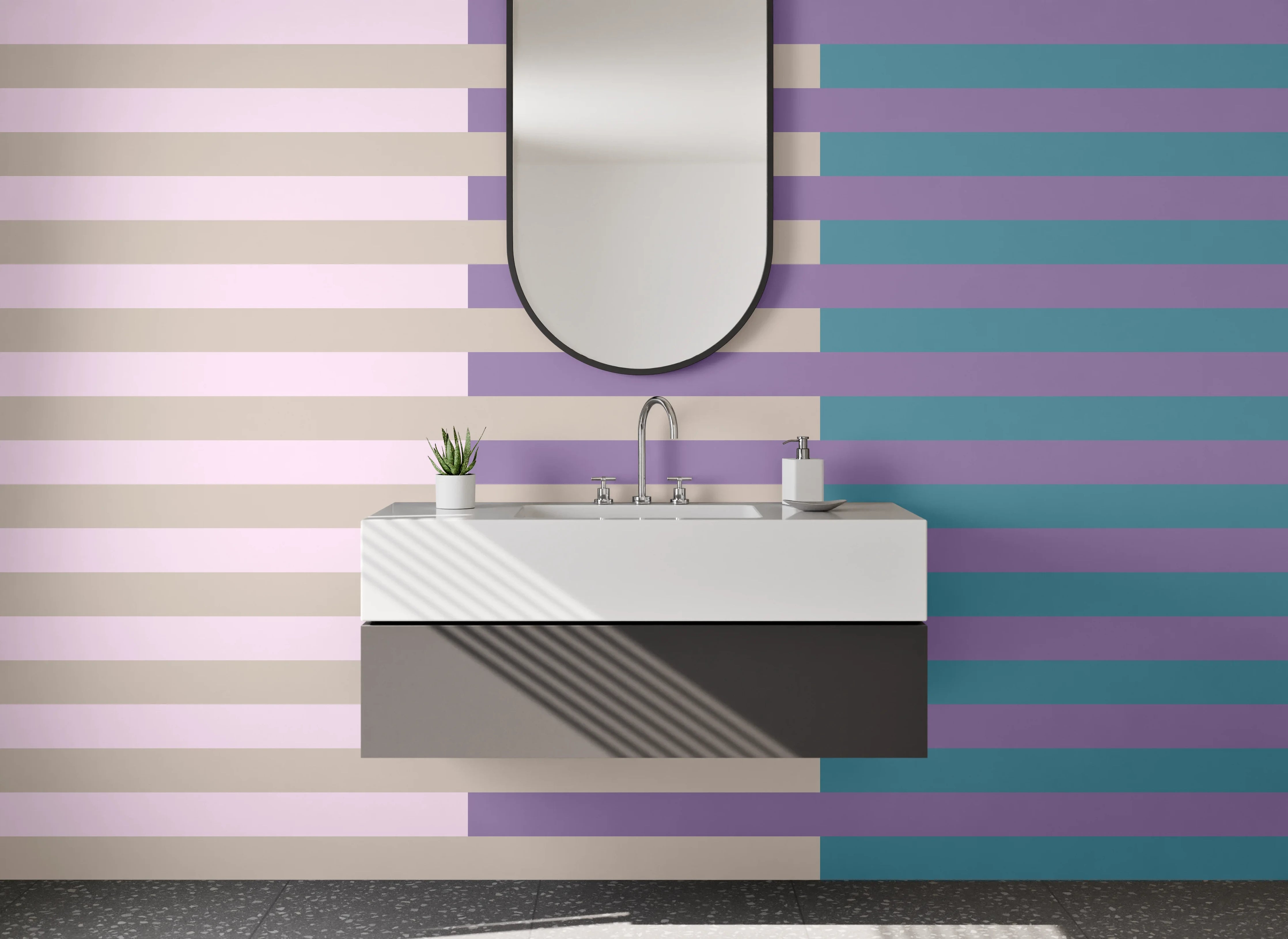Waschbecken-Rückwand - Sanfte Grau-Pastellstreifen