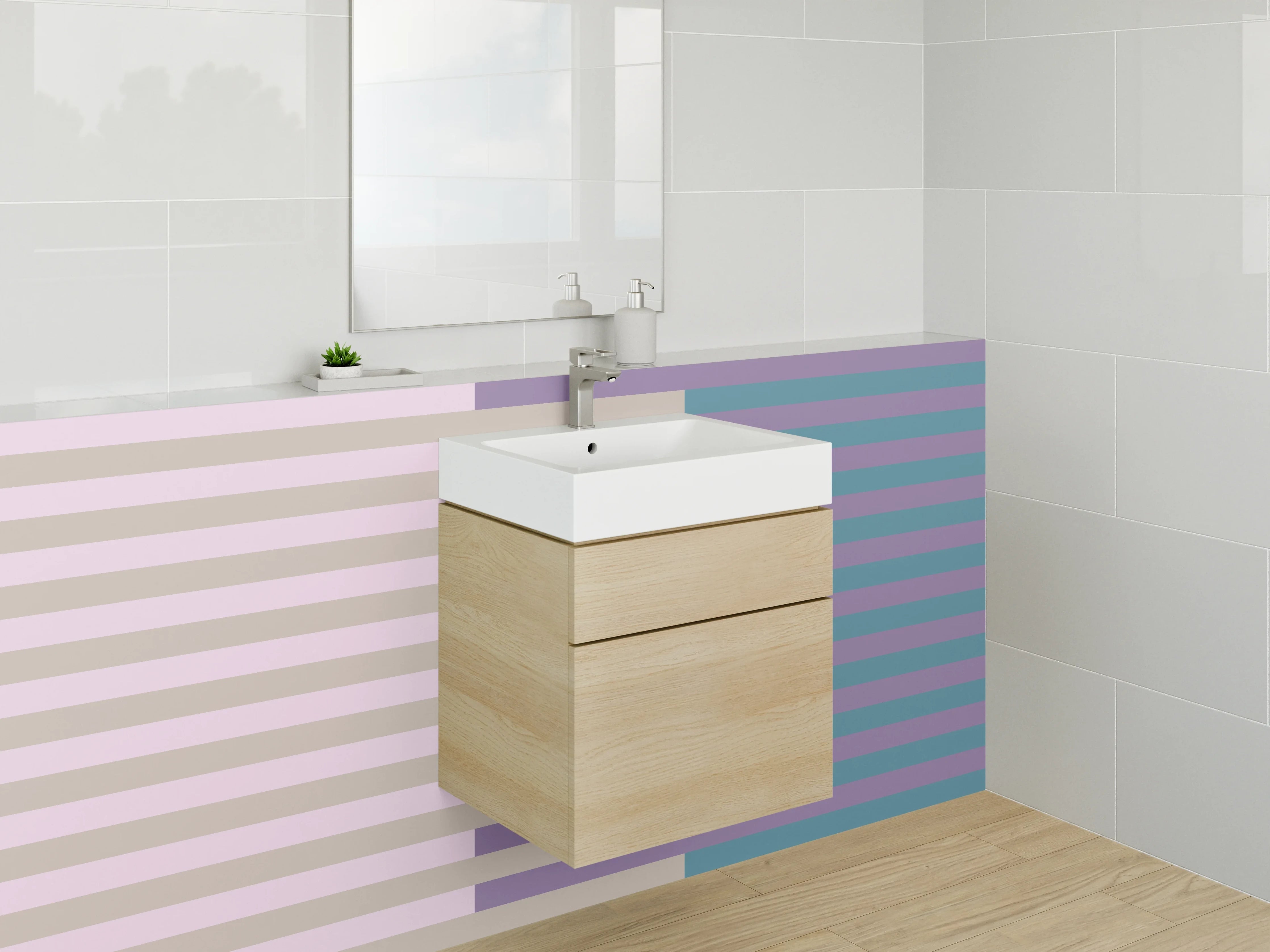 Waschbecken-Rückwand - Sanfte Grau-Pastellstreifen