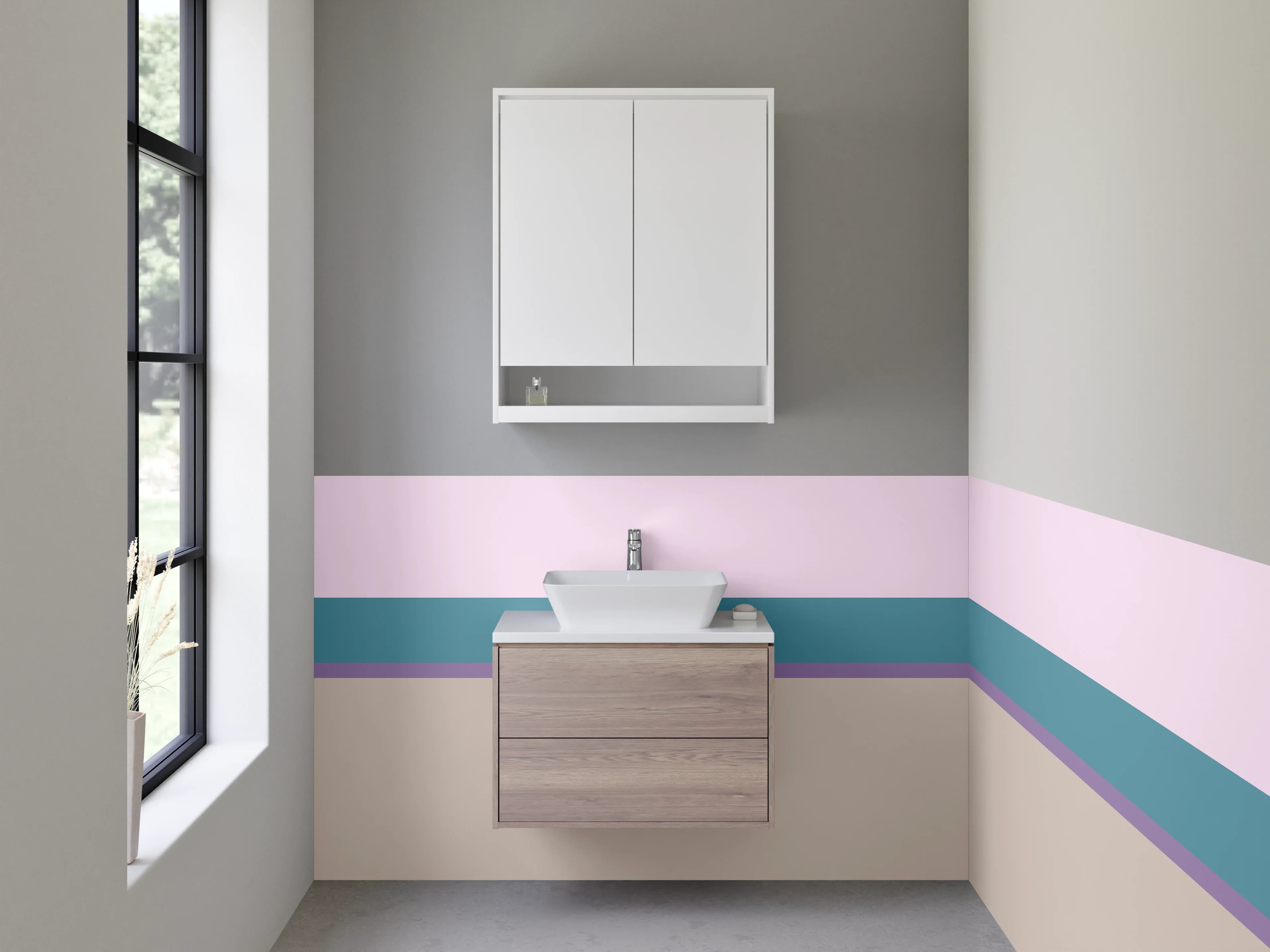 Waschbecken-Rückwand - Sanfte Grau-Weiß Streifen