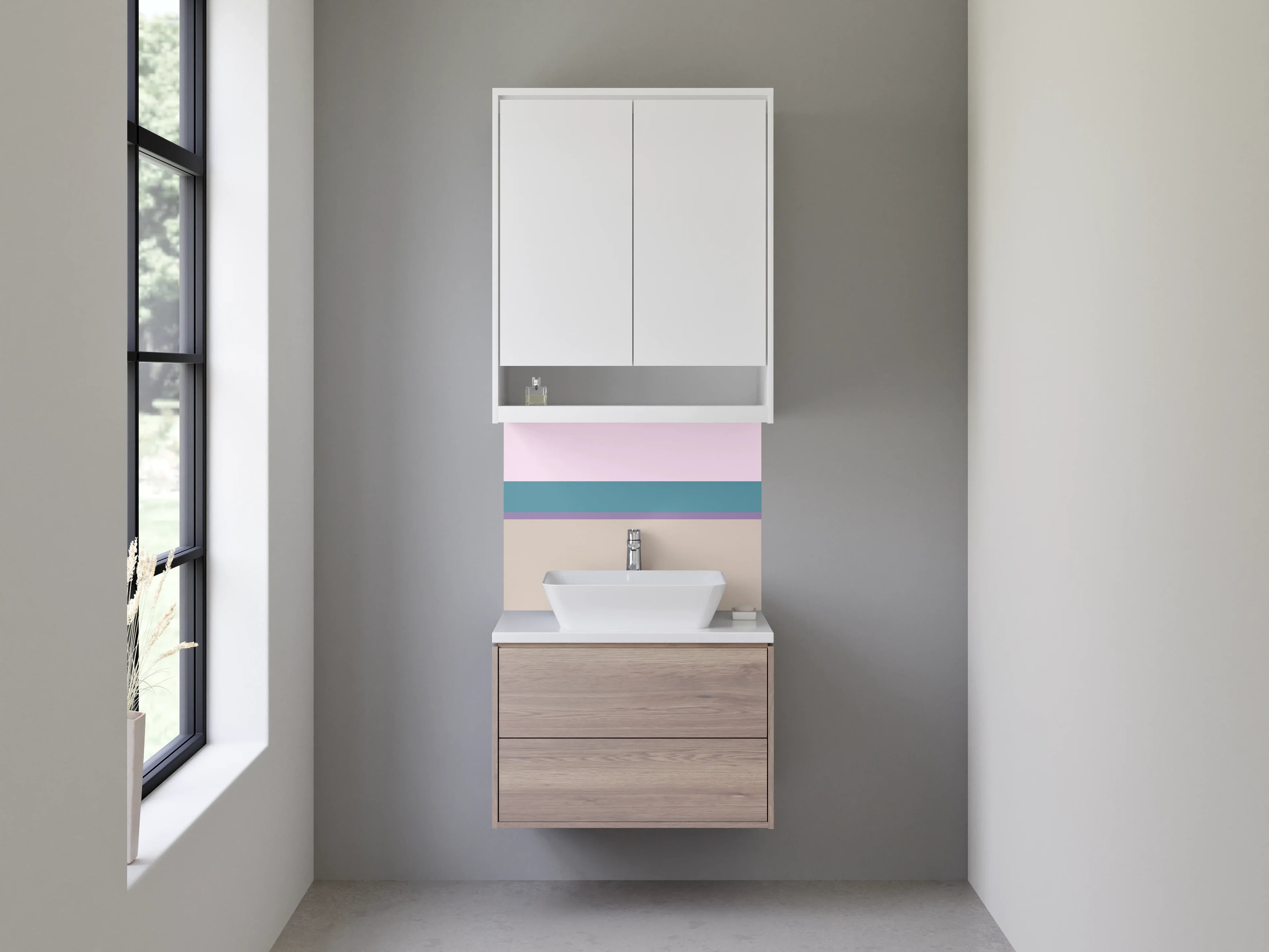 Waschbecken-Rückwand - Sanfte Grau-Weiß Streifen