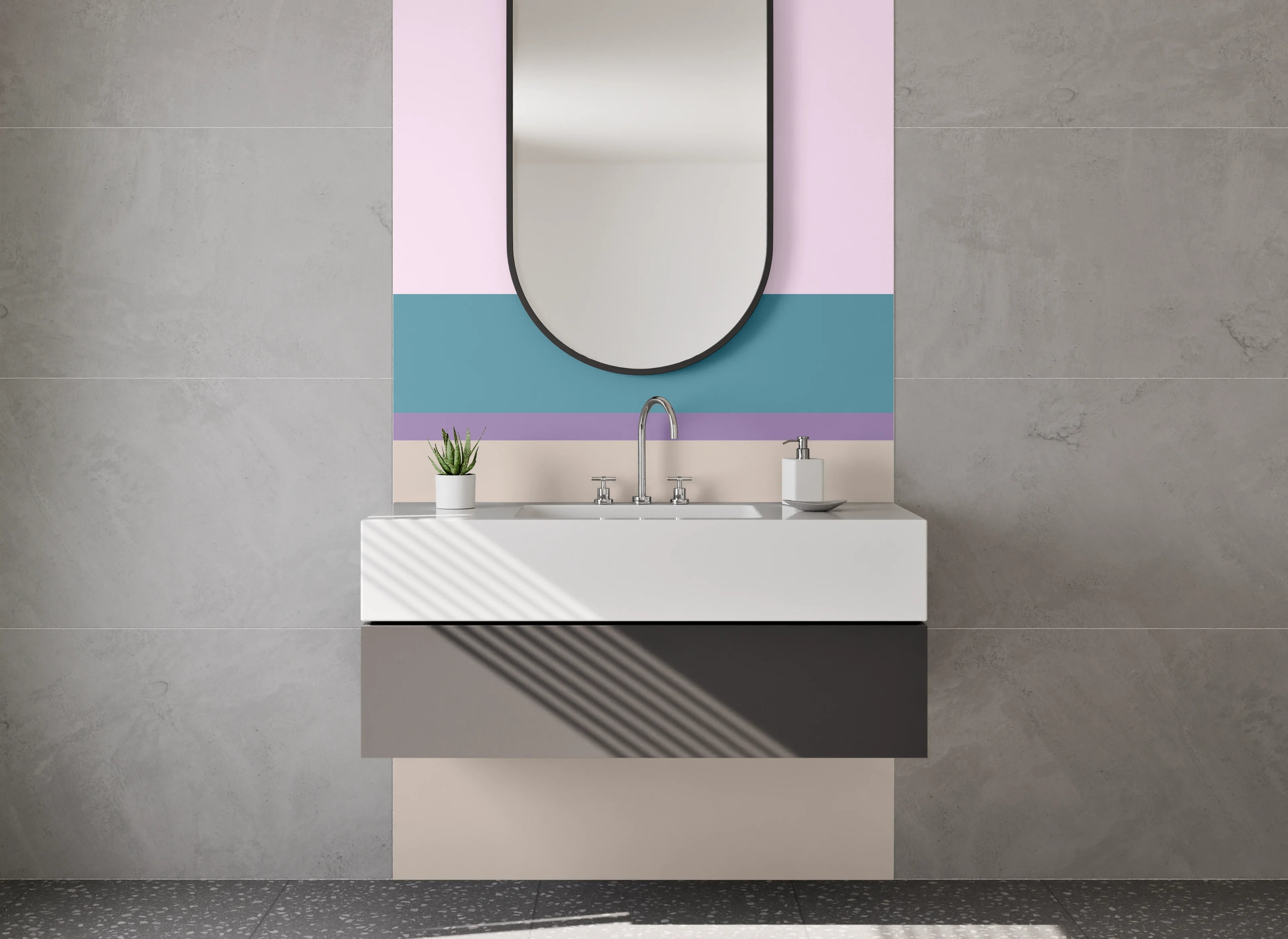 Waschbecken-Rückwand - Sanfte Grau-Weiß Streifen