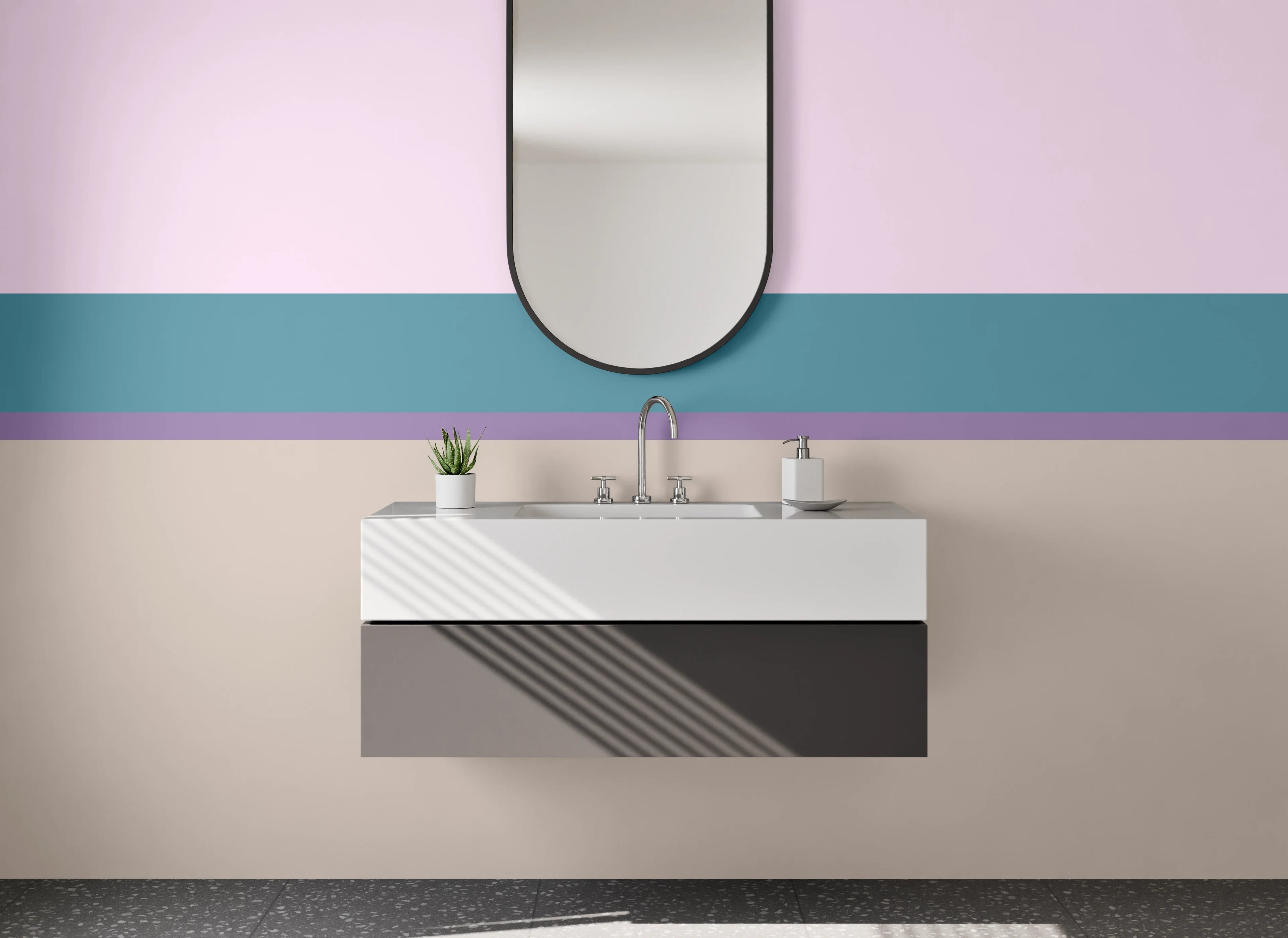 Waschbecken-Rückwand - Sanfte Grau-Weiß Streifen