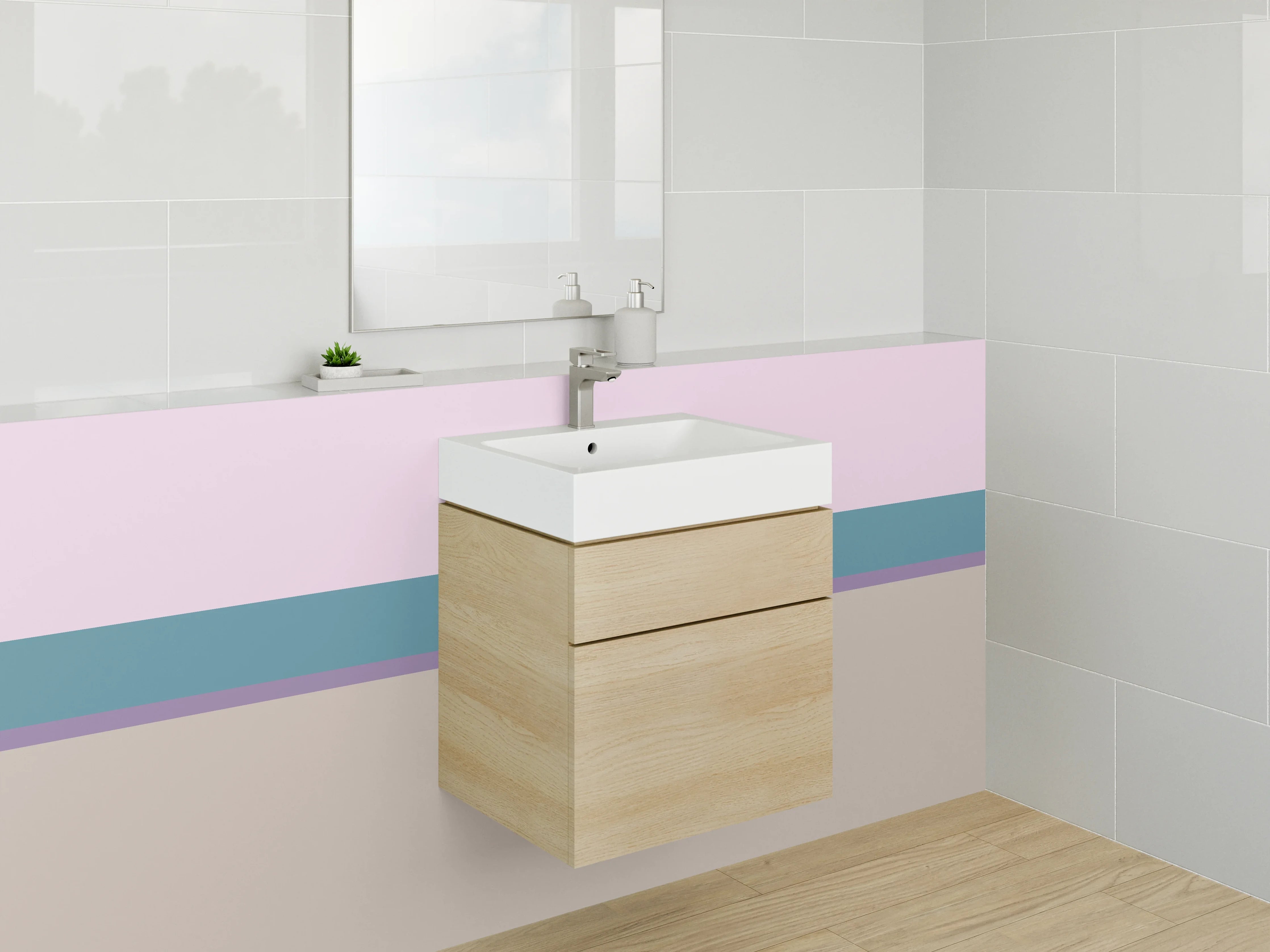 Waschbecken-Rückwand - Sanfte Grau-Weiß Streifen