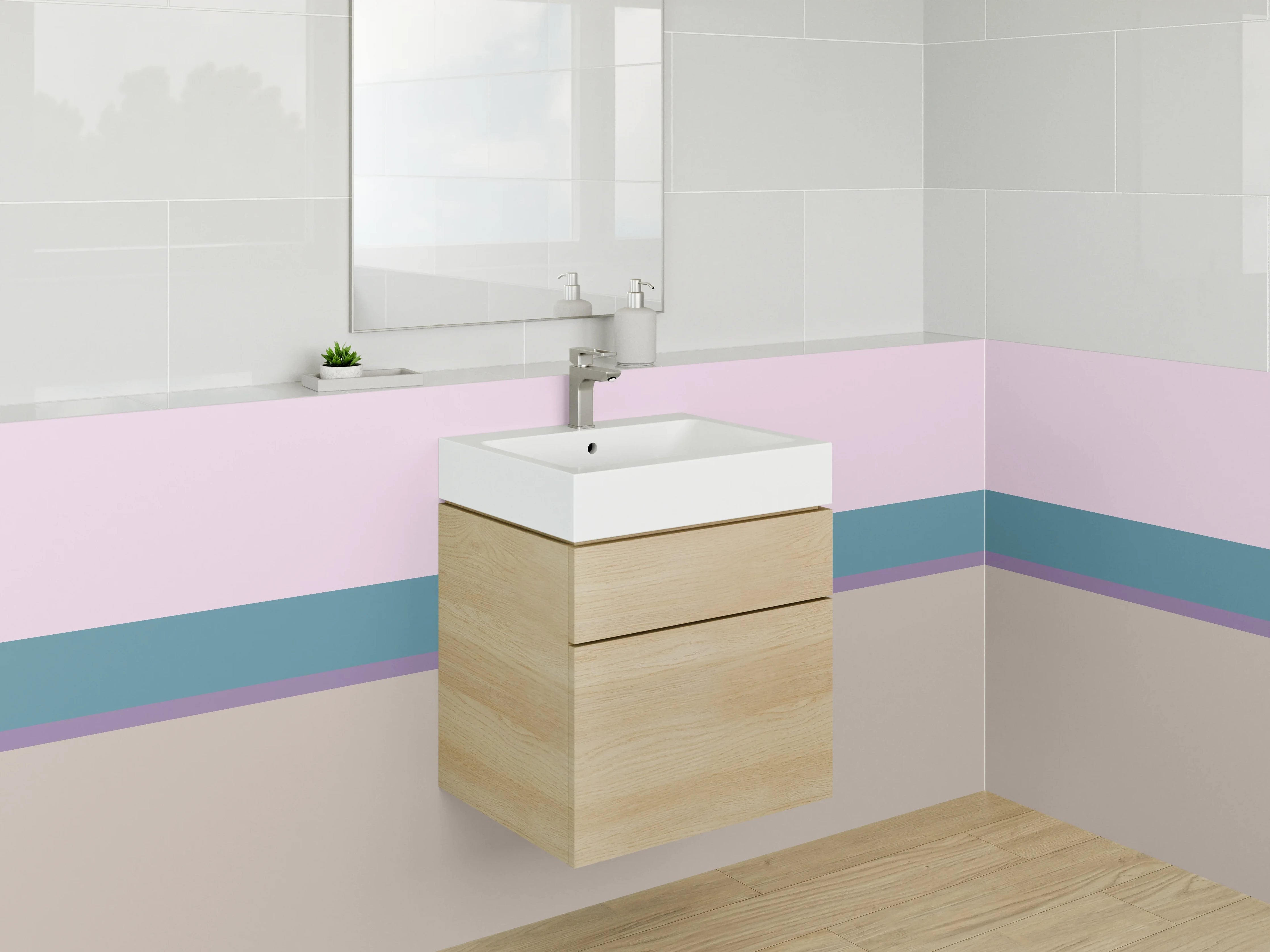 Waschbecken-Rückwand - Sanfte Grau-Weiß Streifen