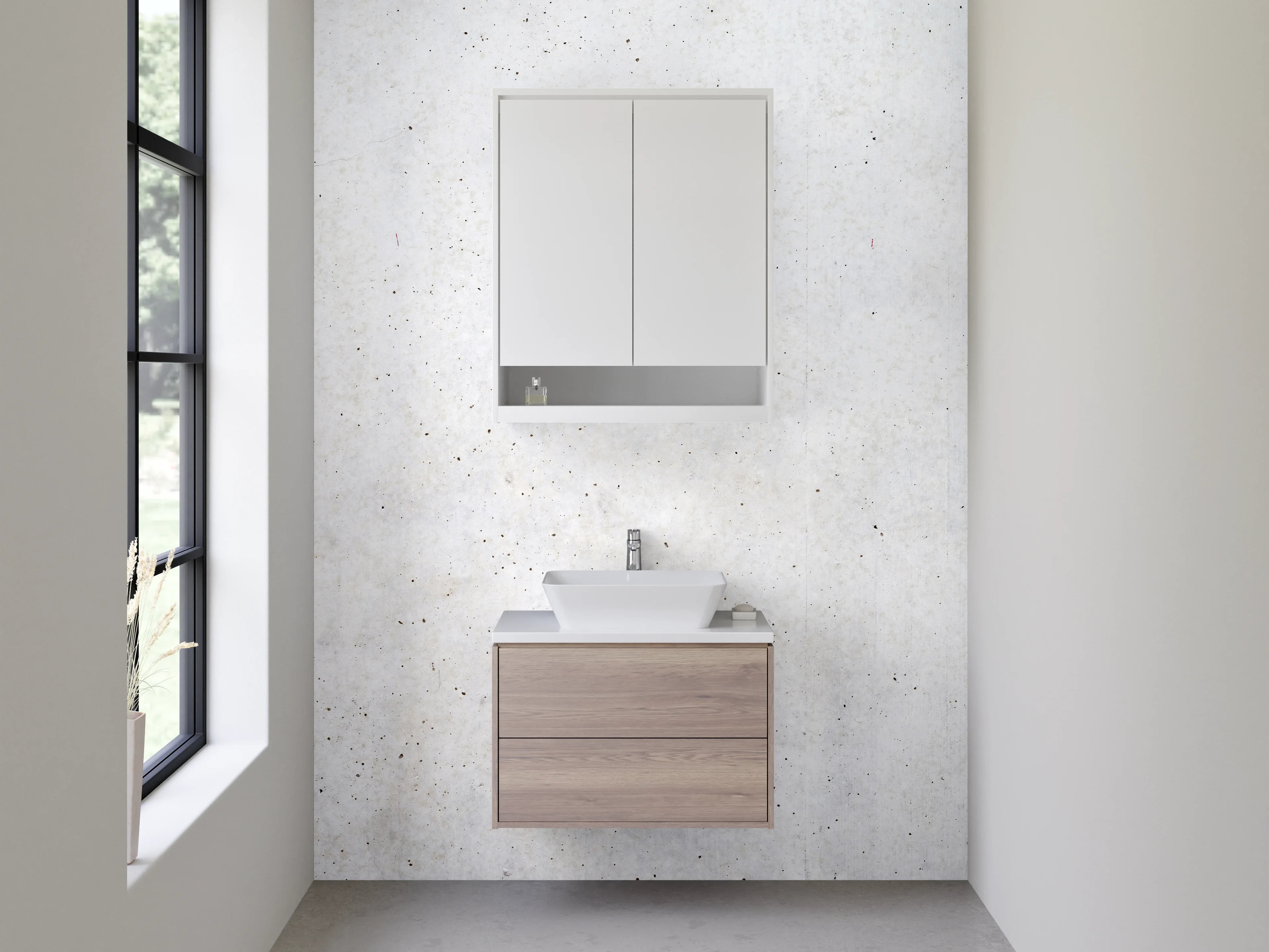 Waschbecken-Rückwand - Sanfte Grauschattierungen in Weißminimalismus