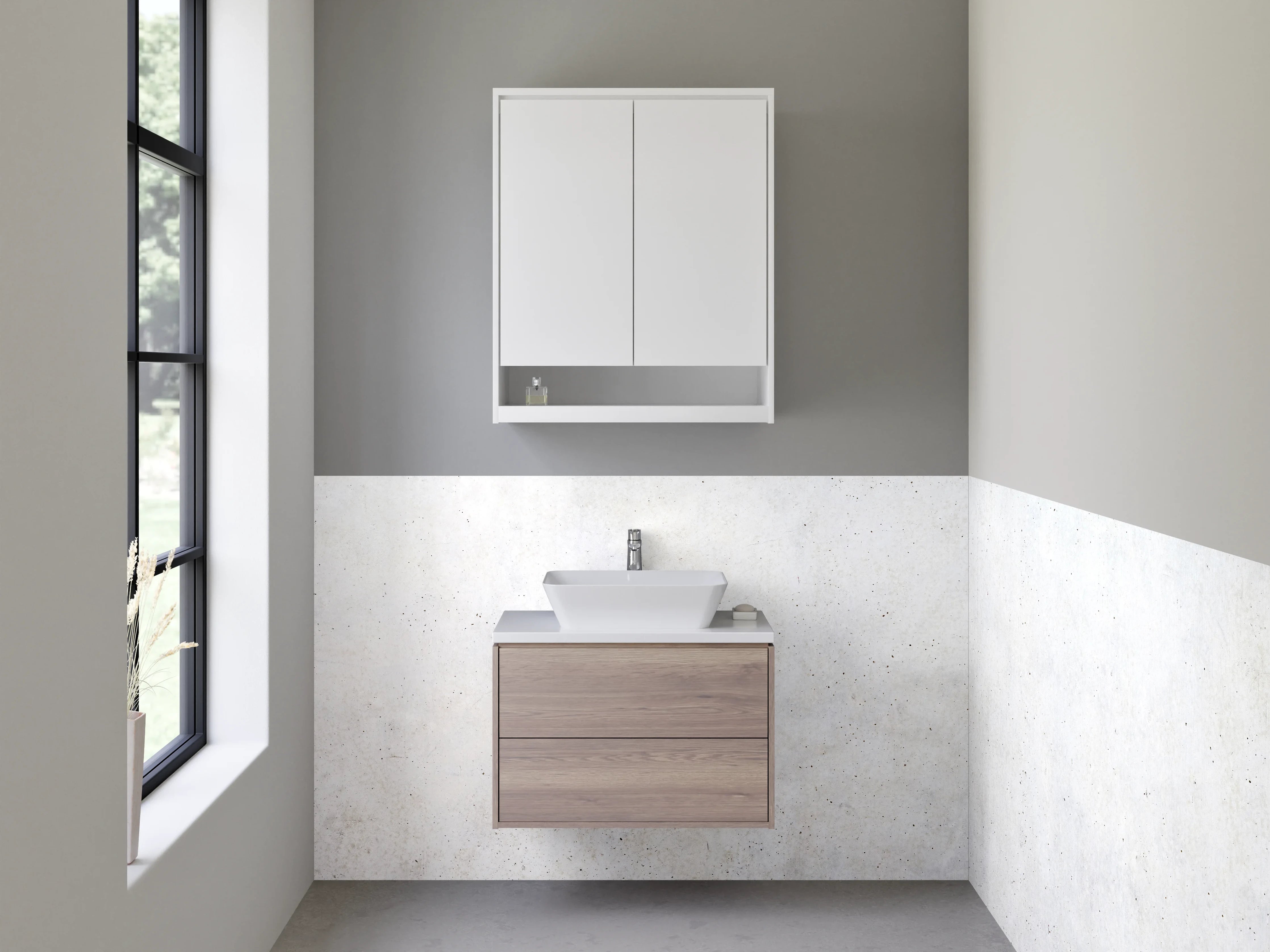 Waschbecken-Rückwand - Sanfte Grauschattierungen in Weißminimalismus