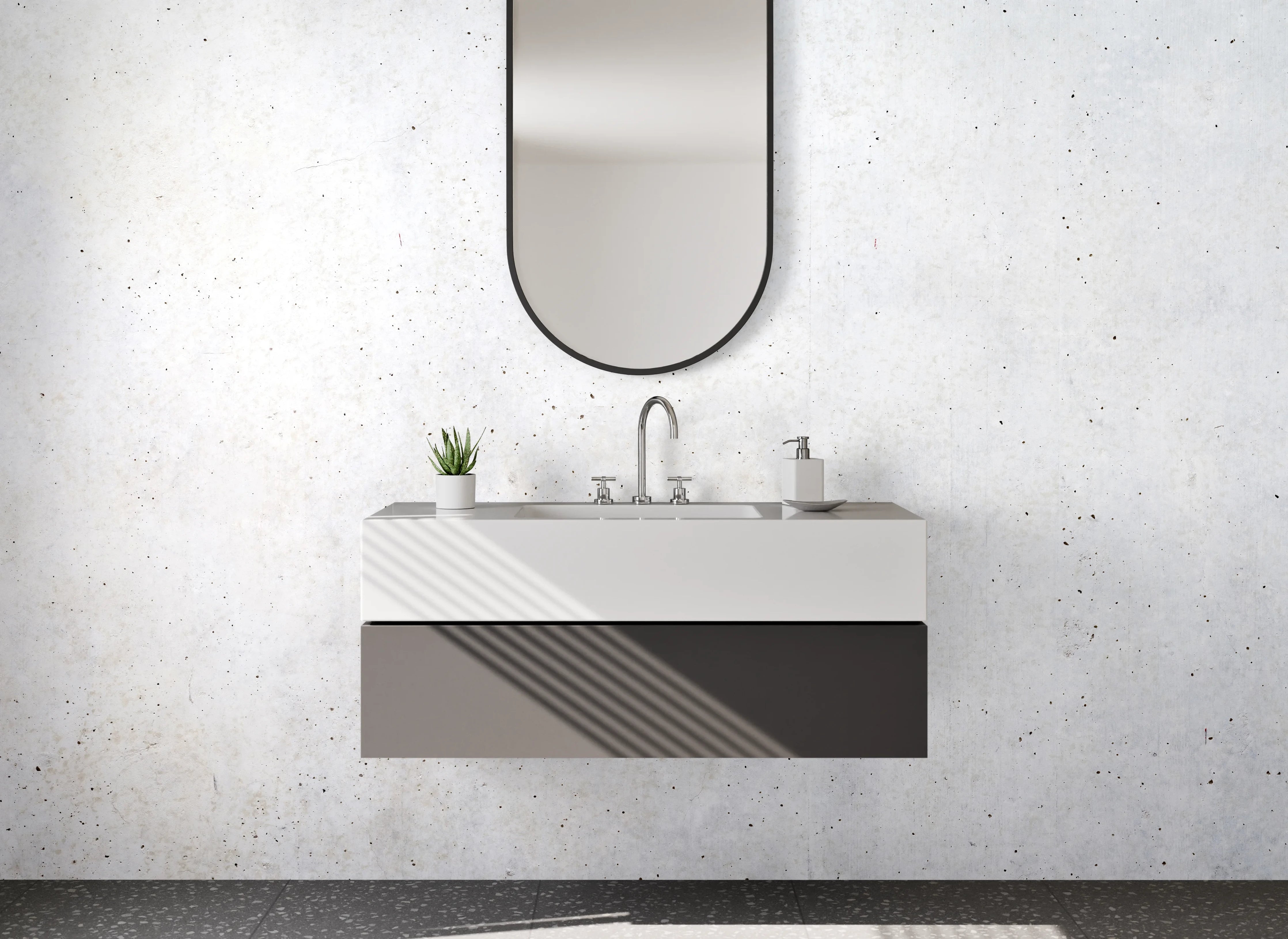 Waschbecken-Rückwand - Sanfte Grauschattierungen in Weißminimalismus