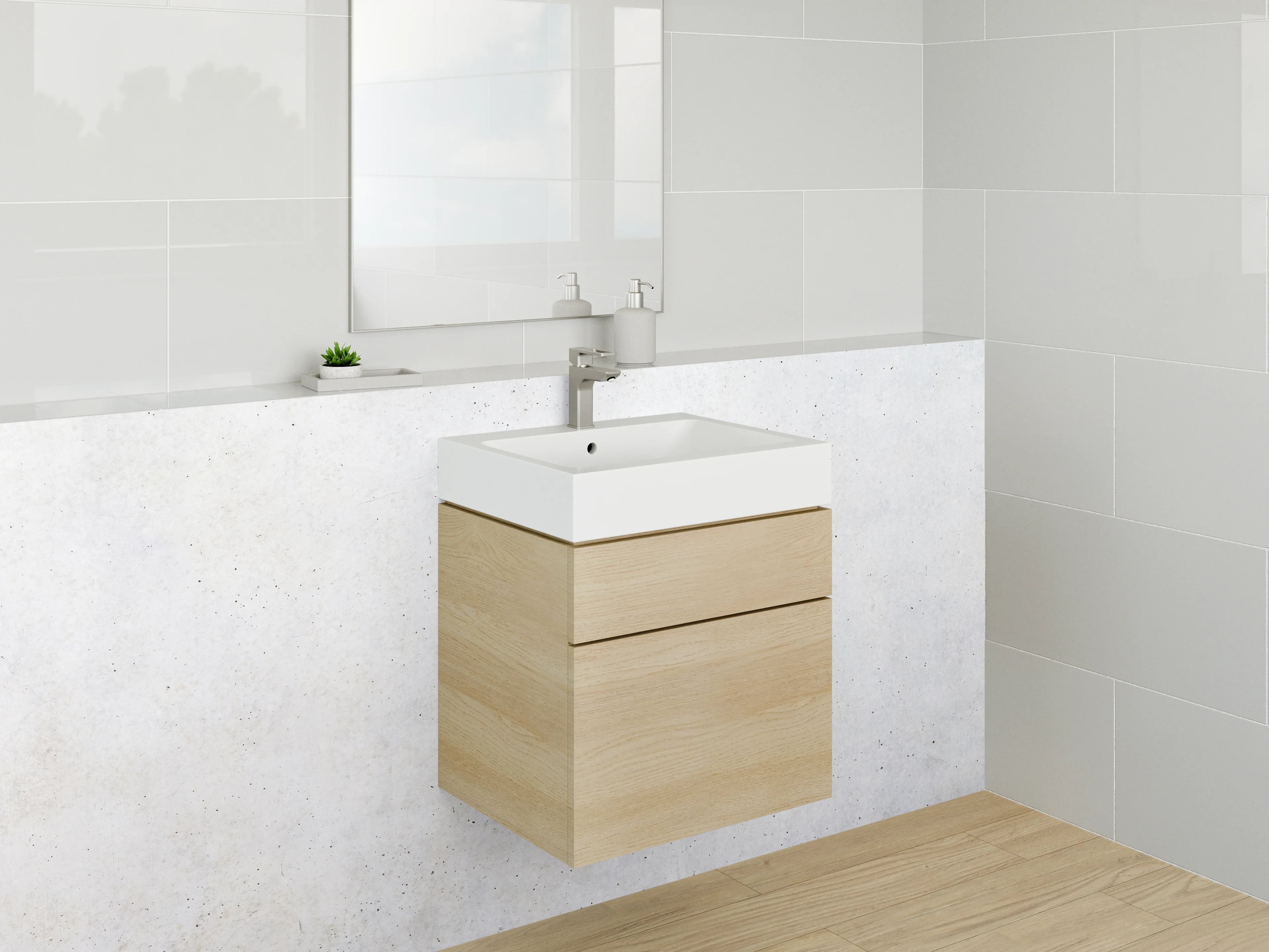 Waschbecken-Rückwand - Sanfte Grauschattierungen in Weißminimalismus