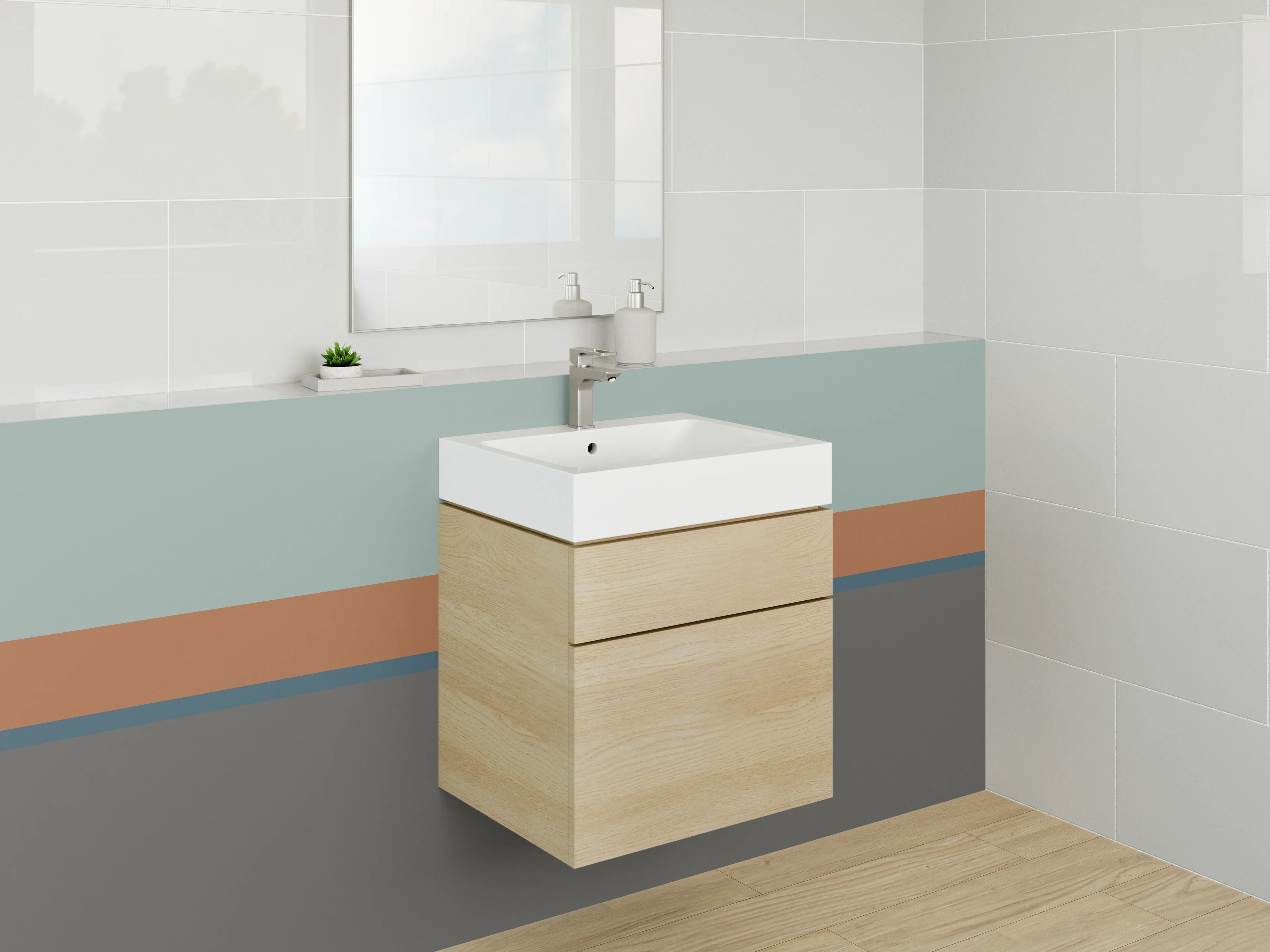 Waschbecken-Rückwand - Sanfte Grautöne in Erdtönen