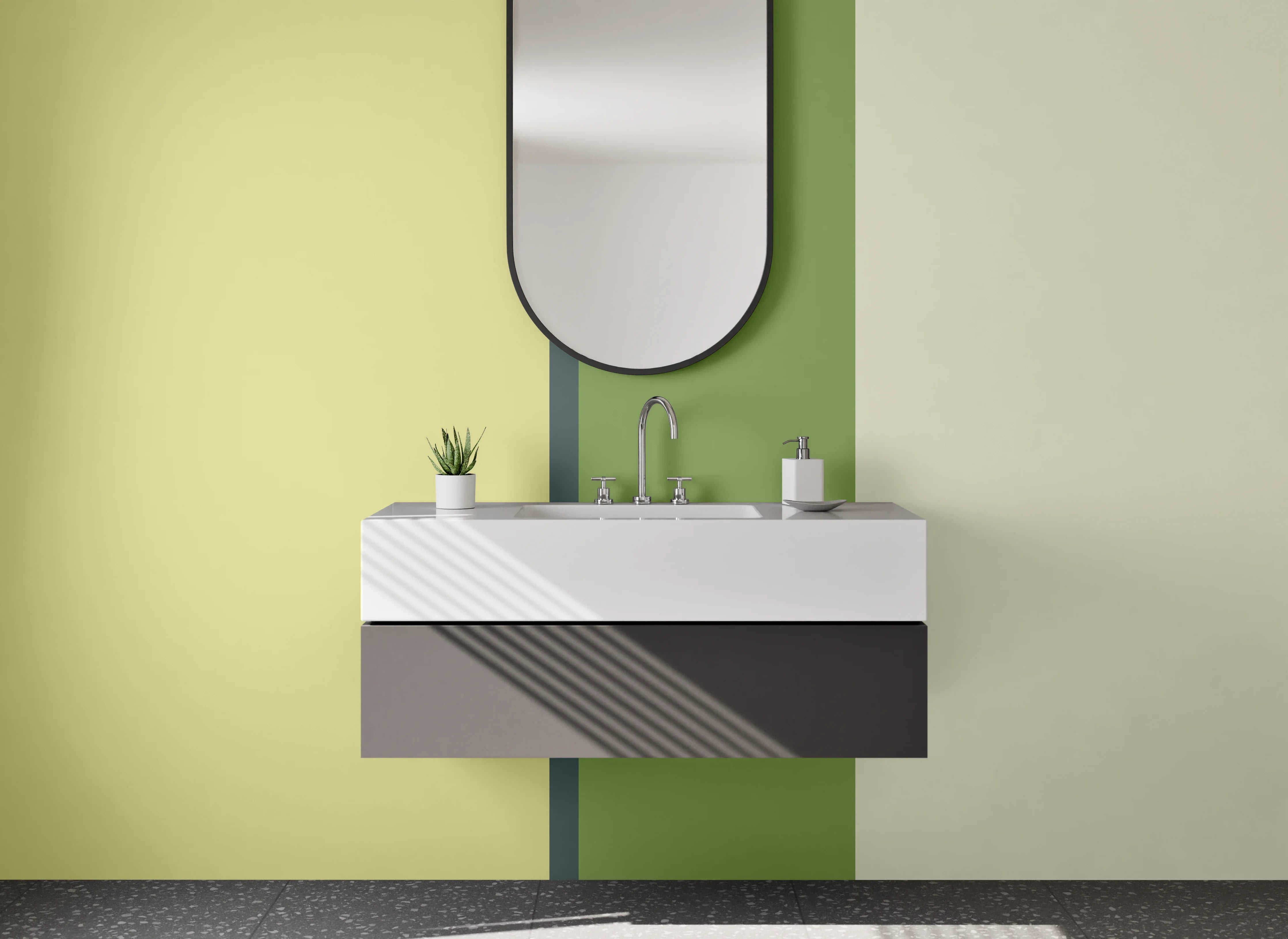 Waschbecken-Rückwand - Sanfte Grüntöne mit Beigemuster