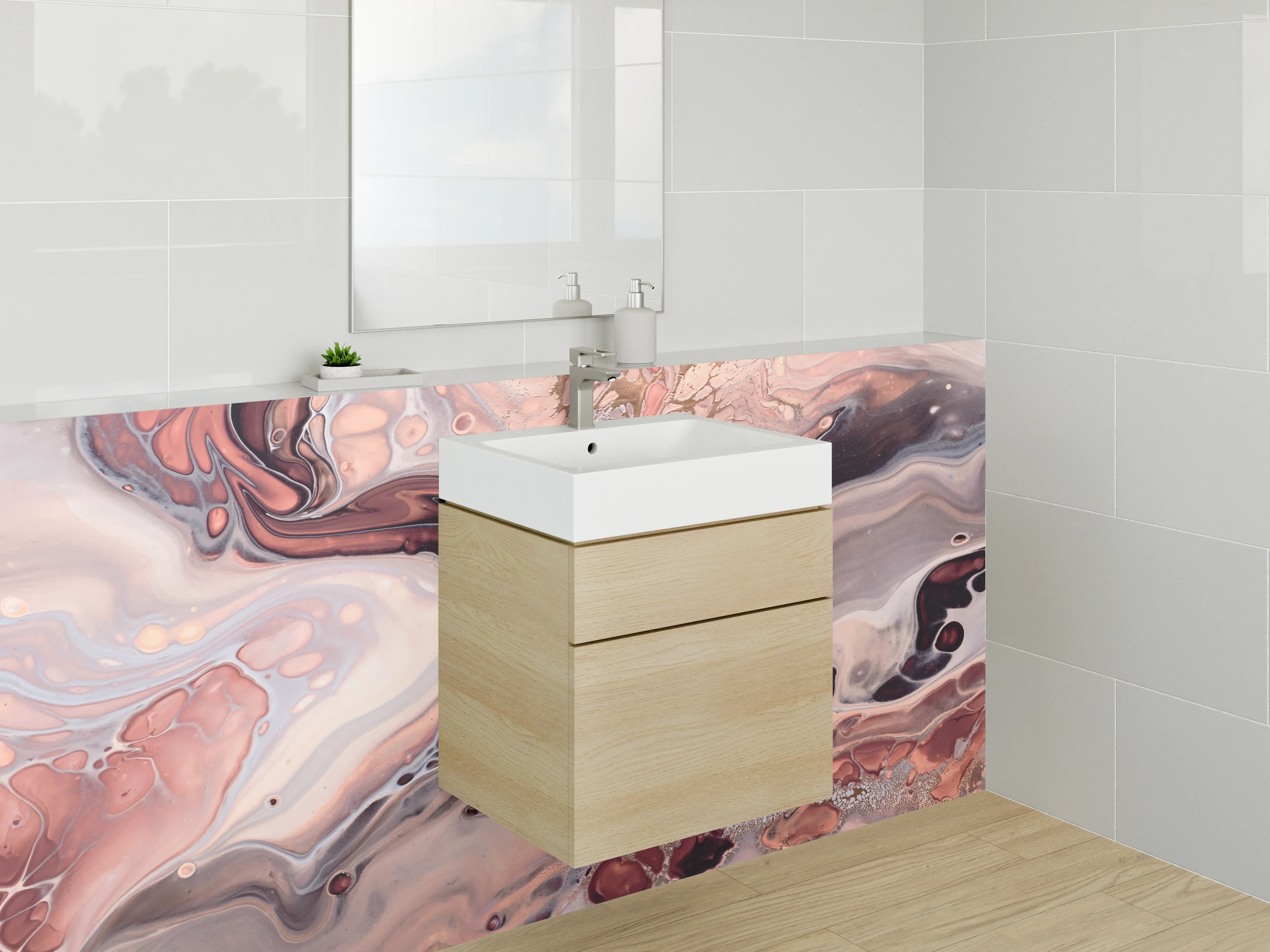 Waschbecken-Rückwand - Sanfte Marmorschleier in Taupe und Grau